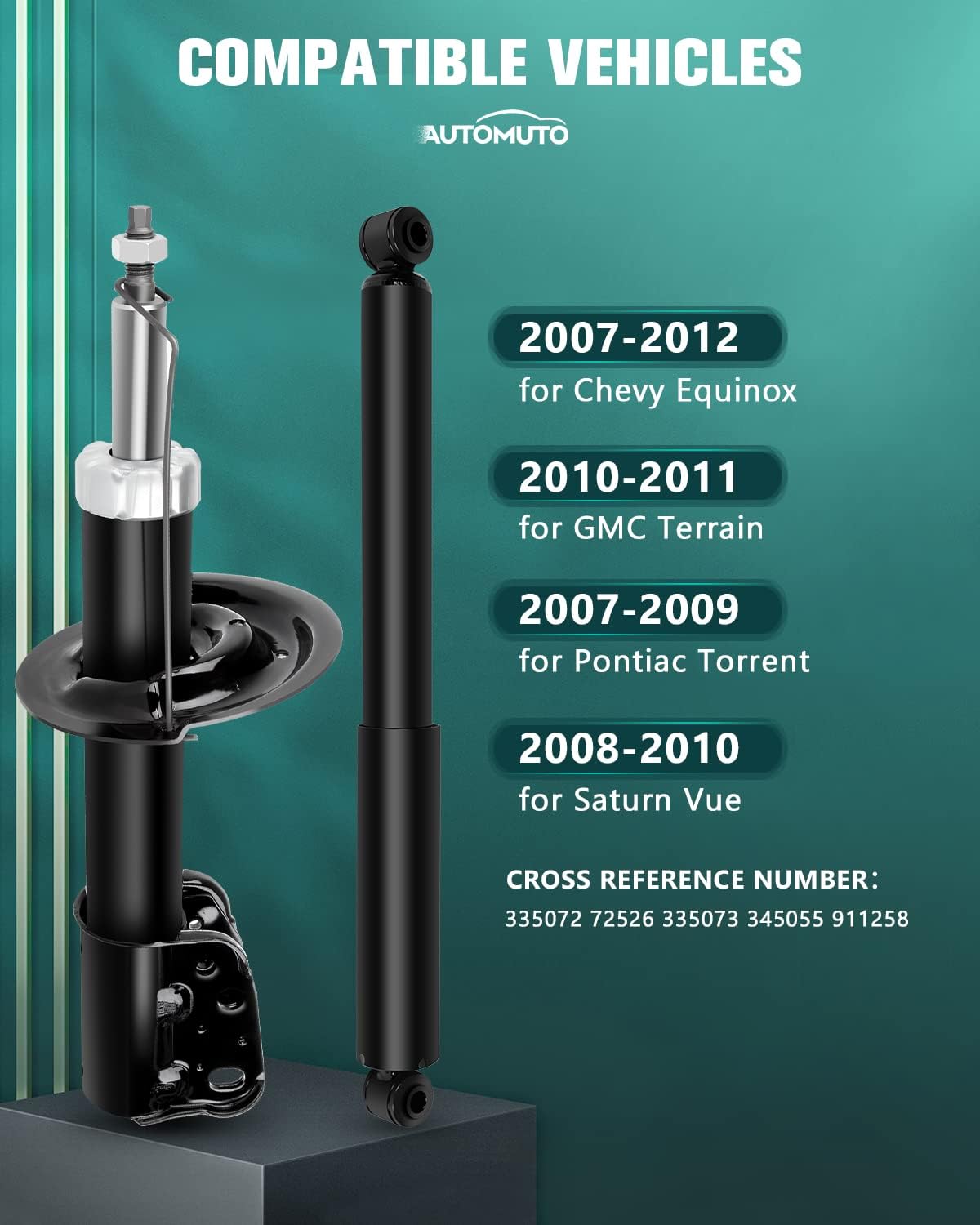 4x Struts AUTOMUTO Shock Absorbers Fits 2007-2012 for Chevy Equinox,2010-2011 for GMC Terrain,2007-2009 for Pontiac Torrent,2008-2010 for Saturn Vue with 335072 335073 345055 Auto Shocks - Front Rear