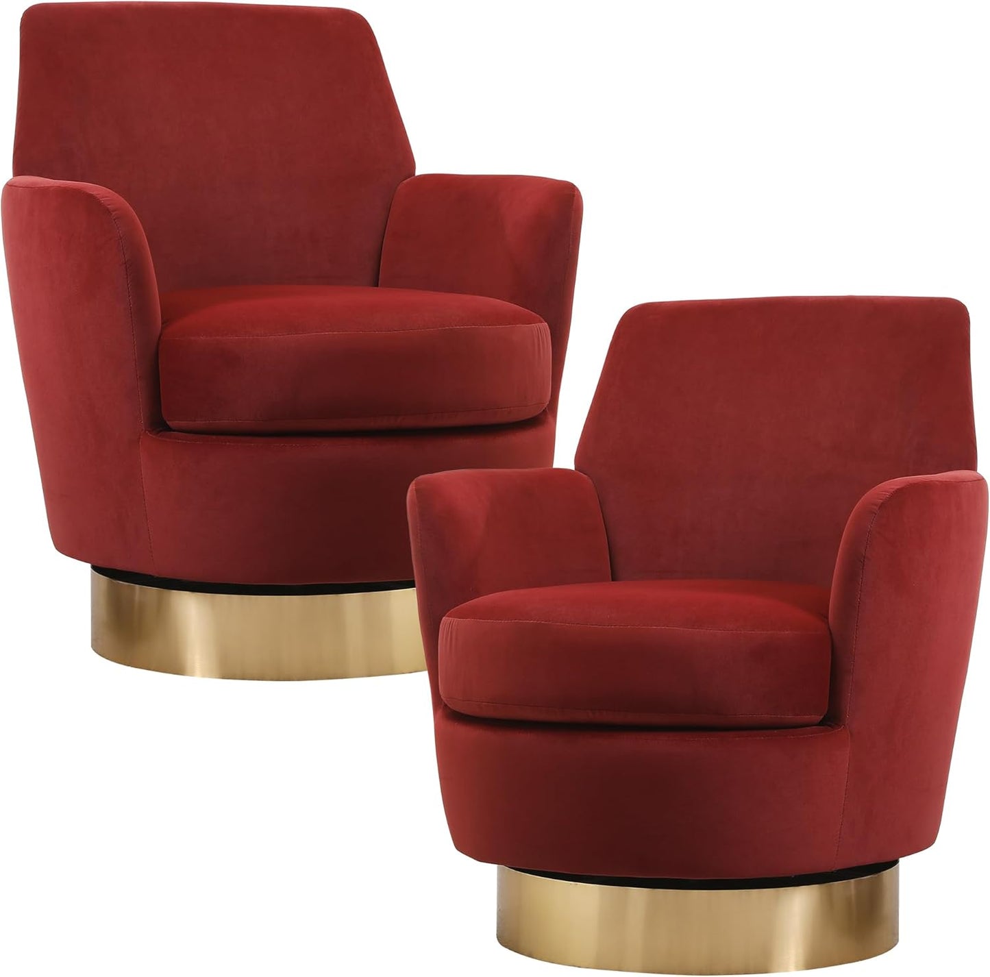 Swivel Barrel Chair Set of 2, Linen Modern Swivel Accent Chairs Armchair with Gold Stainless Steel Base, Reading Chair for Bedroom Comfy Round Barrel Chair for Living Room, Beige