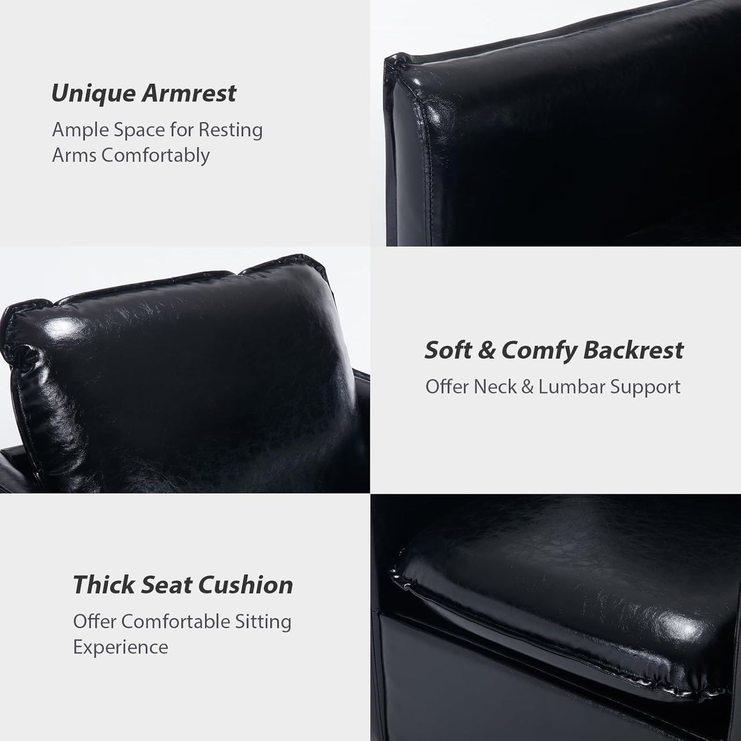 Swivel Accent Chair Set of 2, Leather Upholstered Arm Chair with Back Pillow Mid Century Modern Barrel Chairs for Living Room, Bedroom, Corner, Club (Black)