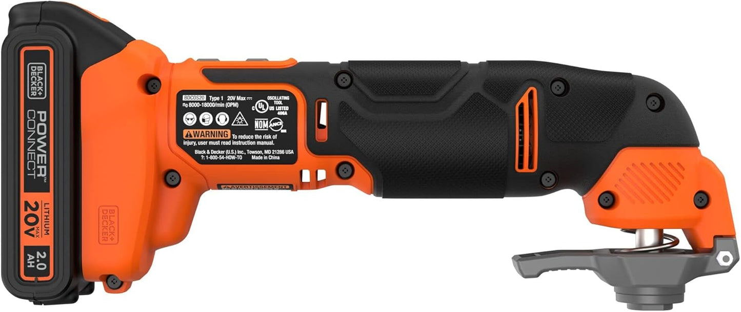 BLACK+DECKER 20V MAX Multi Tool, Oscillating Tool Kit, 6-Speed, Quick Blade Change For Multi-Tool Needs, Cordless (BDCOS20D1K)
