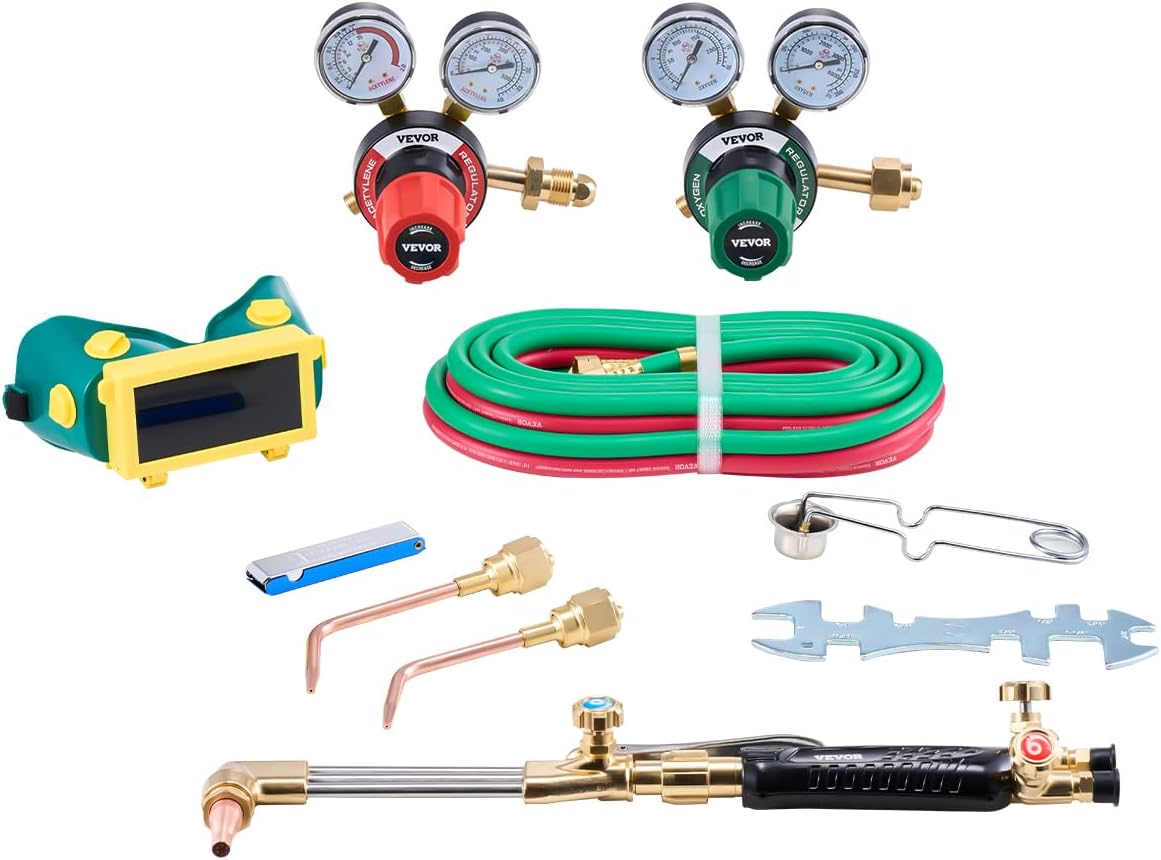 VEVOR Air Acetylene Torch Kit, Acetylene Gas Welding Tool with 149'' Hose, 2 Welding Tips, CGA200 Regulator & Torch Handle, Gas Brazing Welder for Home DIY Industrial Sites (without Gas Cylinder)