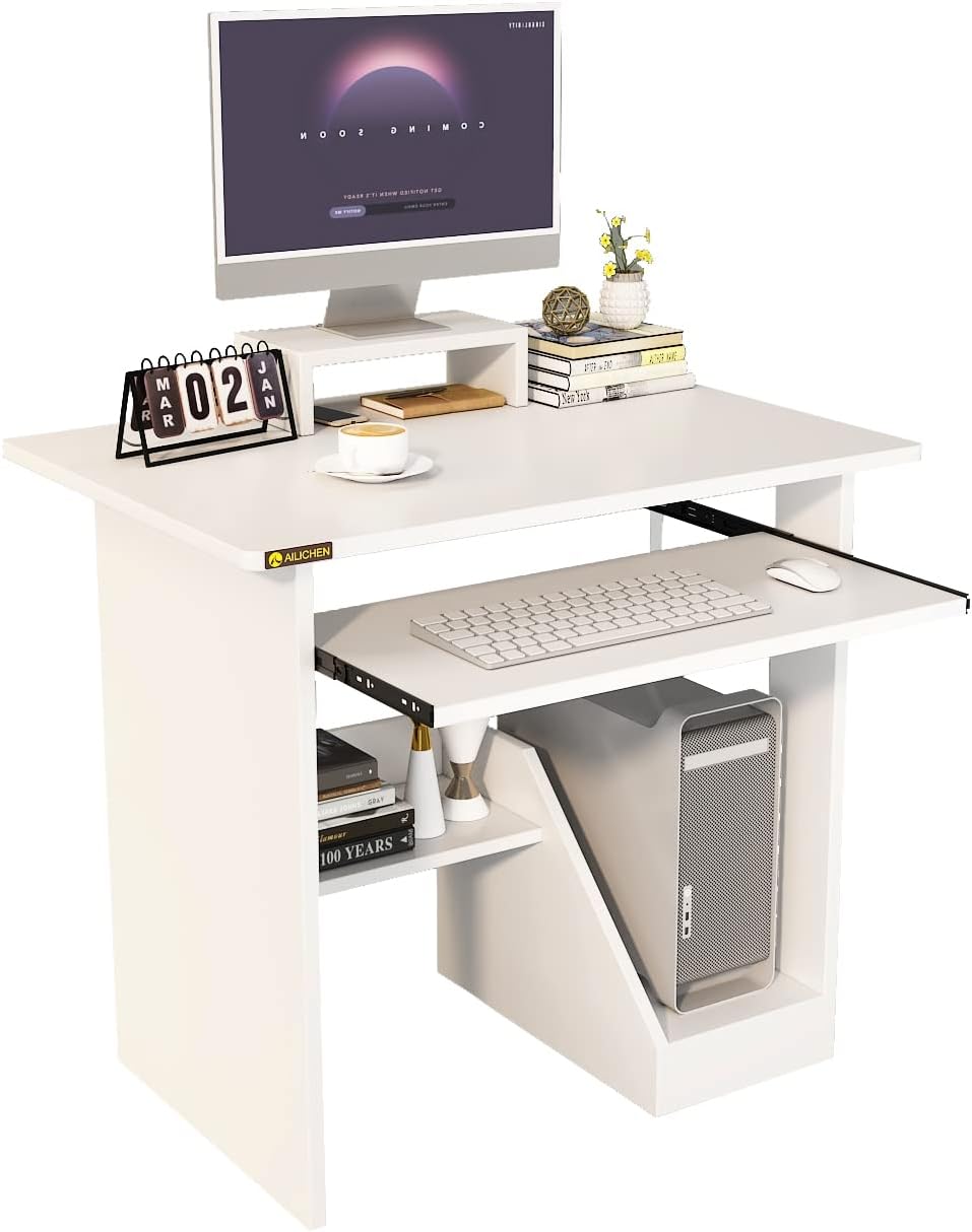 ALISENED Computer Desk with Storage Shelves, 29.5''Home Office Desk with Monitor Stand, Small Writing Desk Table with Keyboard Tray,Study Table with CPU Stand for Small Spaces Save Space