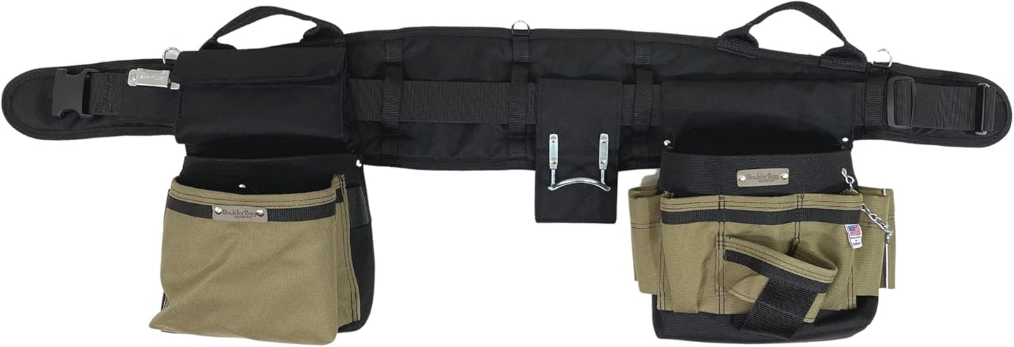 BOULDER BAG Ultimate Electrician's MAX Combo with Comfort Back Support Tool Belt, Quick Release Buckle, Heavy Duty Tool Belt, Tan (Medium 28-32 Inch Waist), Made in USA