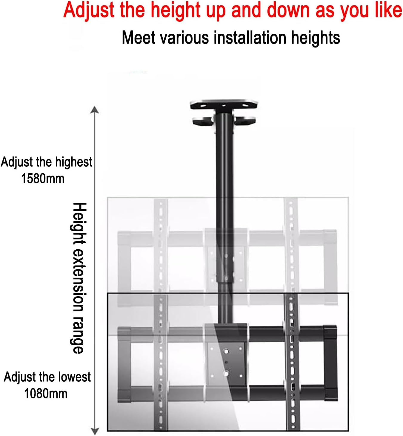 Adjustable Ceiling TV Mount Stand - Fits 39-90 Inch TVs Cable Management Max Load 85kg Easy Installation Compatible with VESA 600x400mm Perfect for Home Theater