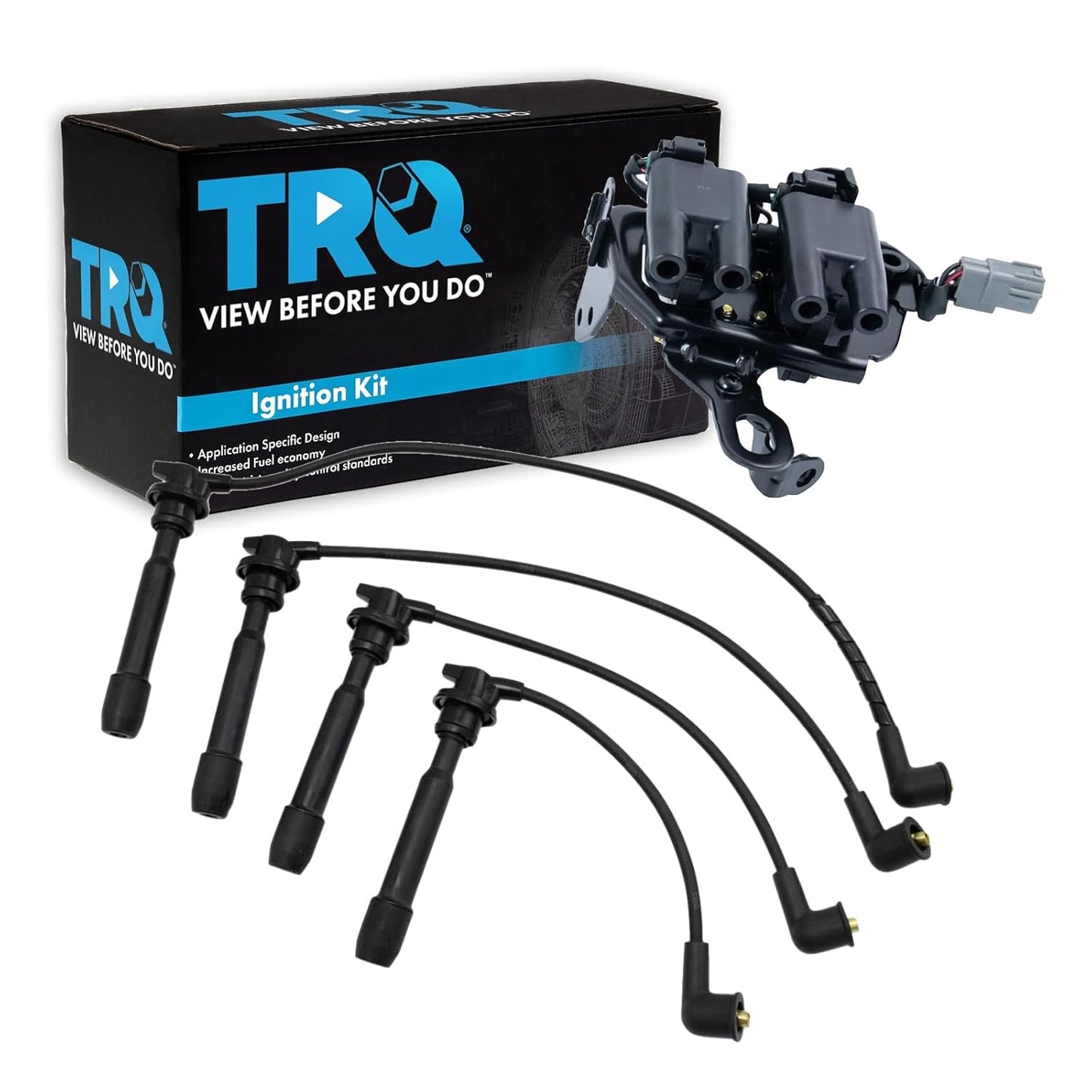 TRQ Ignition Kit Ignition Coil Spark Plugs Wire Set Compatible with 2003-2004 Ford Focus