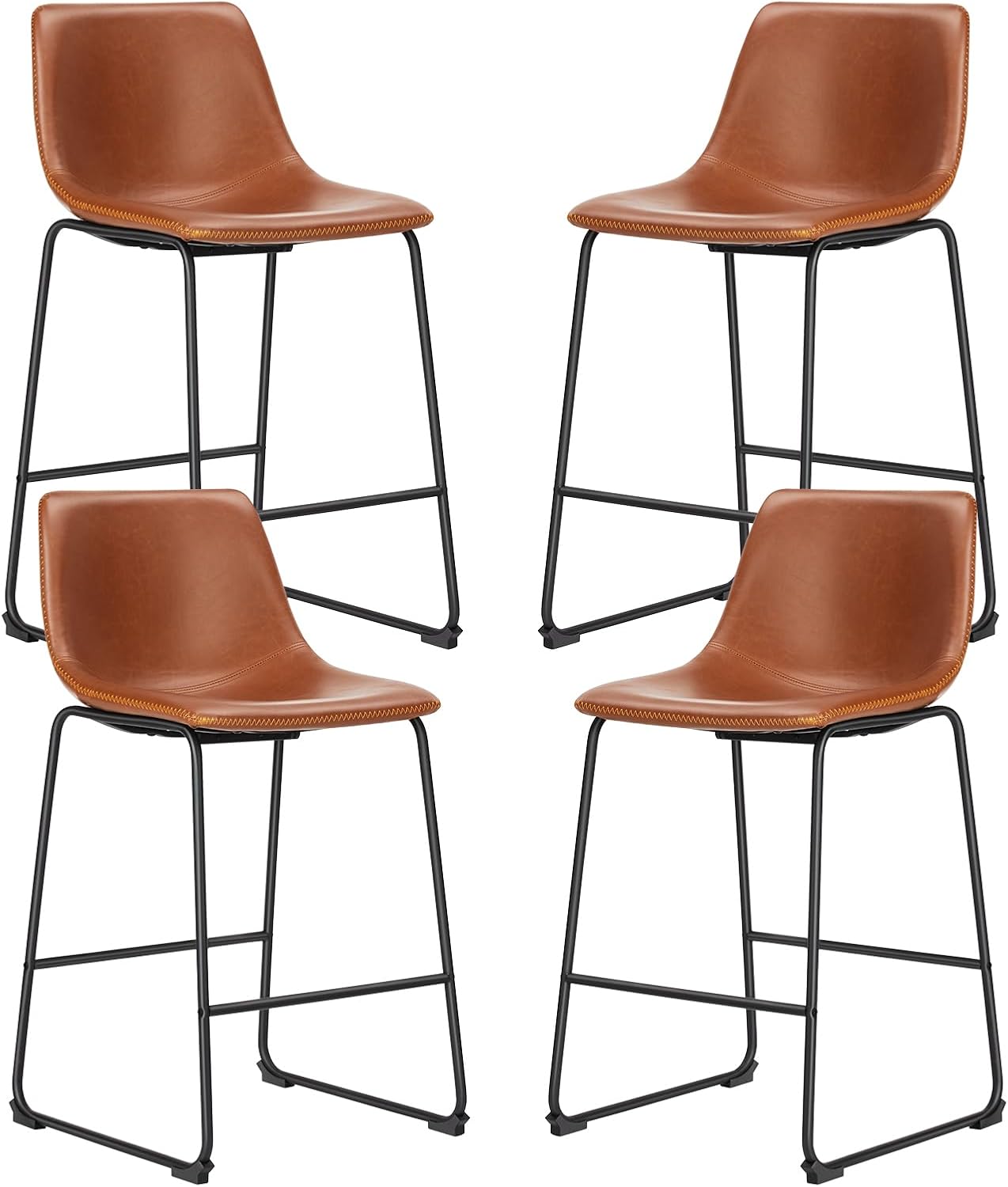 Sweetcrispy Counter Height Bar Stools Set of 2, 26 inch Height Stool Faux Leather Barstools with Back, Armless Kitchen Island Countertop Comfortable Modern Chairs with Metal Legs - Classic Black