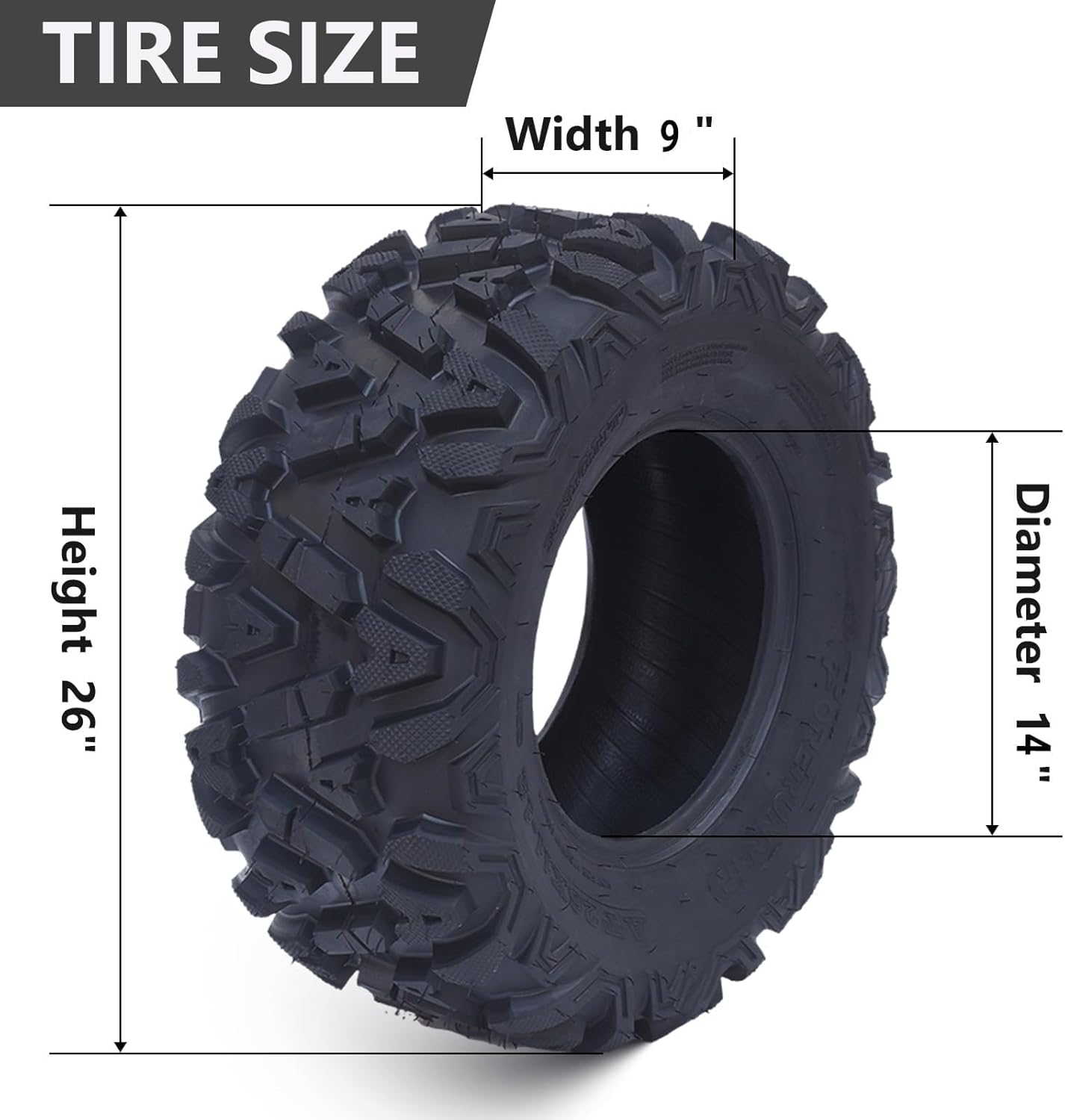 2 Pack ATV UTV AT Mud & Trail Tires,26x9-14 6PR Professional Terrain Off-Road Tires