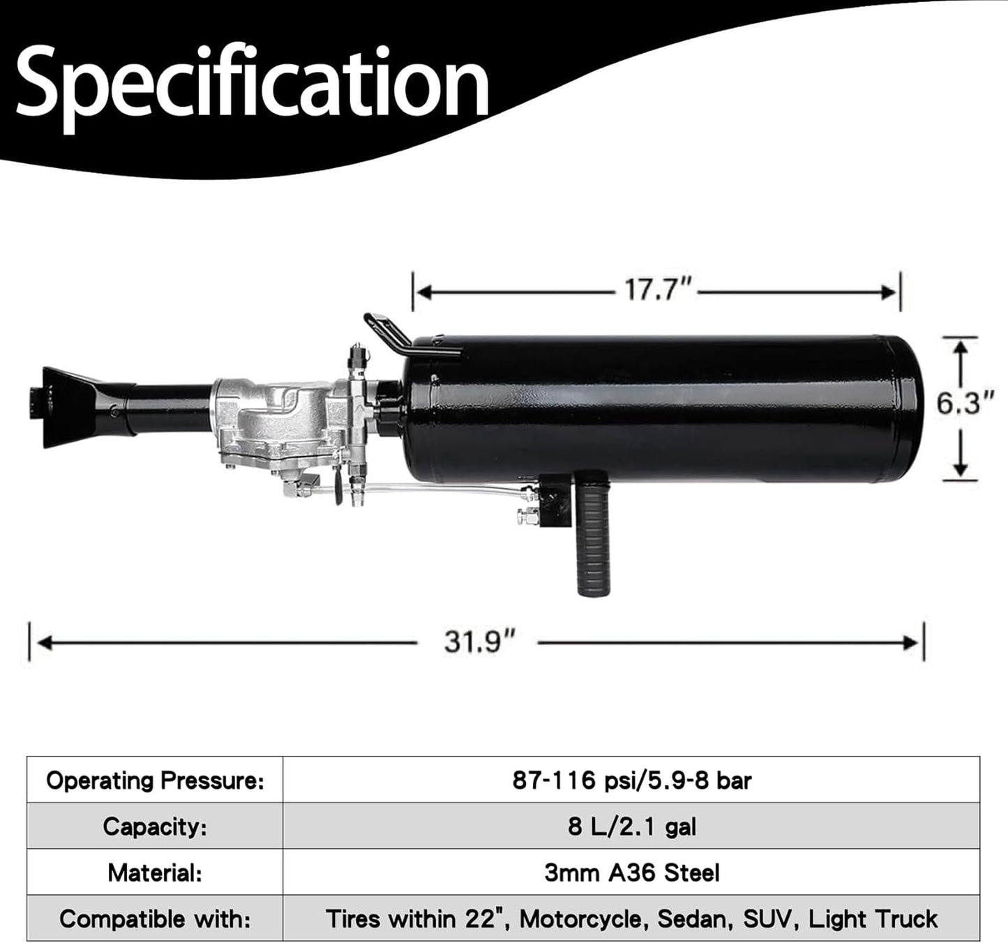 Taelakeni 8L Tire Bead Seater Air Bead Blaster Tool Trigger Seating Inflator for Cars ATV, Black