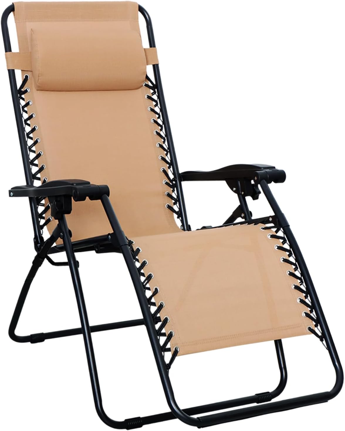 Amazon Basics Outdoor Patio Zero Gravity Lounge Chair with Pillow, Folding Reclining and Textilene Adjustable, Folding Lounge Lawn Chairs for Outside, 26", Black