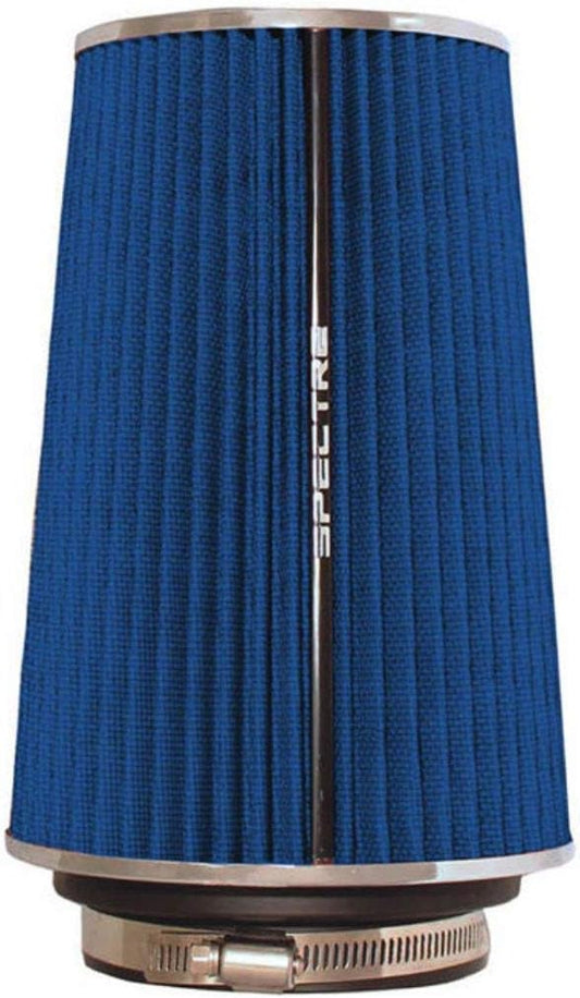 Spectre Universal Clamp-On Air Filter: High Performance, Washable Filter: Round Tapered; 3 in/3.5 in/4 in Flange ID; 8.75 in (222 mm) Height; 6 in (152 mm) Base; 4.75 in (121 mm) Top, SPE-9736, Blue