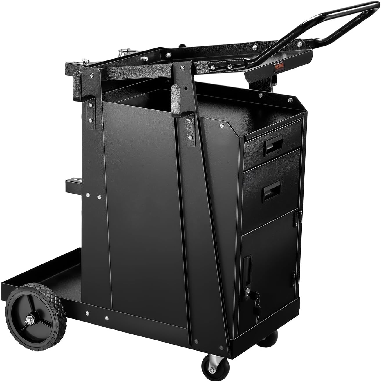 VEVOR Welding Cart, 3-Tier Welder Cart Heavy Duty with 400 Lbs Weight Capacity, 360° Swivel Wheels, Tank Storage Safety Chains, Rolling MIG Welder Cart for TIG, ARC, MMA, Plasma Cutter Welding Machine
