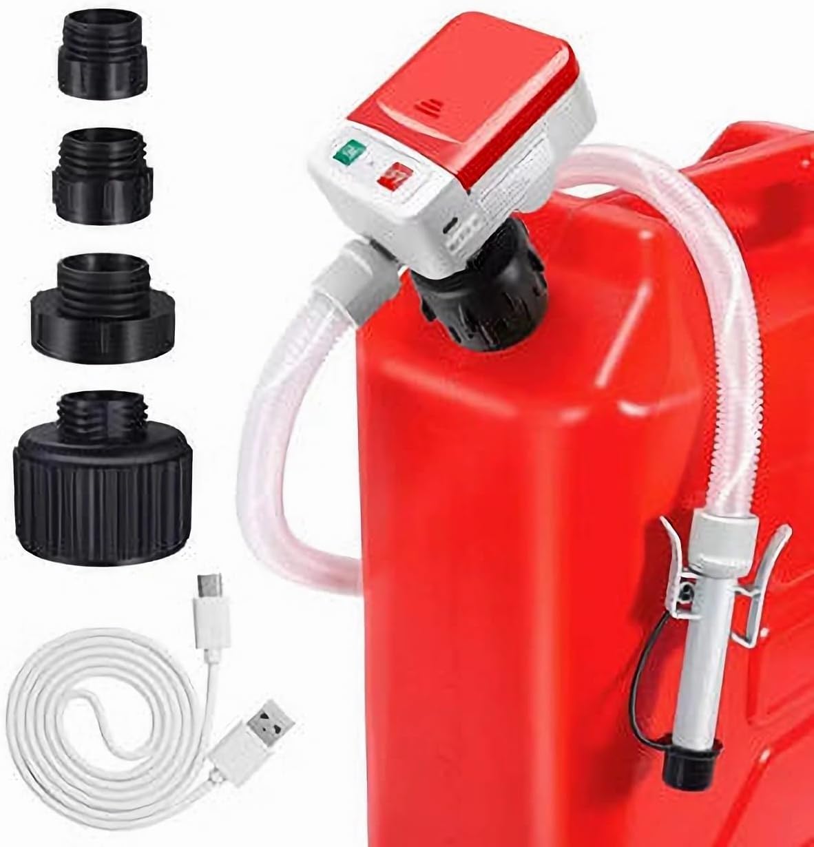 Saker Sakerplus Portable Fuel Pump with Auto-Stop, 9.08L/Min (2.4GPM), Battery Powered, 51" Hose, for Gasoline, Diesel, Oil – Ideal for Cars, Lawn Mowers, Chainsaws, Boats (1 set)