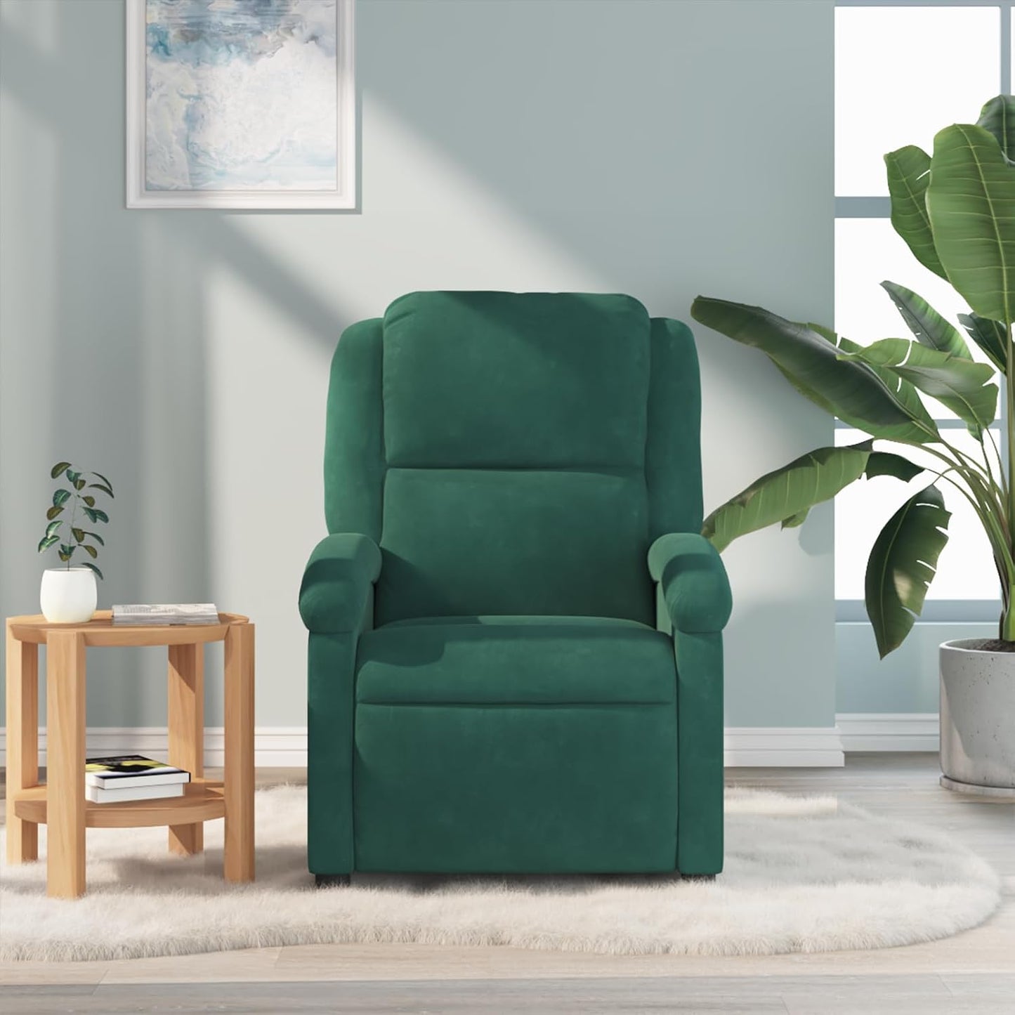vidaXL Massage Recliner Chair for Living Room, Adjustable Recliner with 6-Point Vibration Massage, Home Theater Seating with Padded Seat Backrest & Side Pocket, Dark Green Velvet