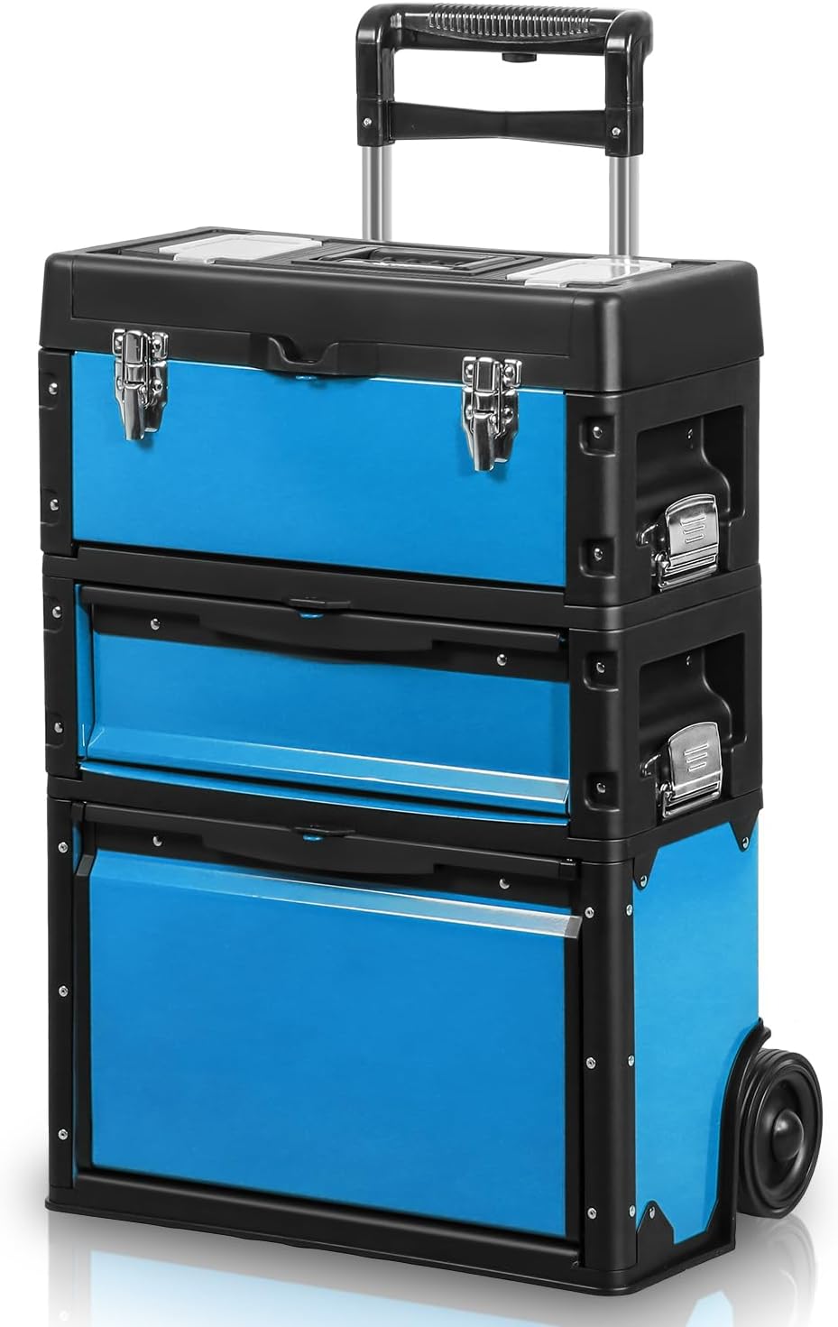 Auto Dynasty Stackable Tool Box 3-Tier Tool Separate Organizer Rolling Tool Chest with Wheels 3-in-1 Upright Trolley Tool Chest for Garage or Workshop, Red