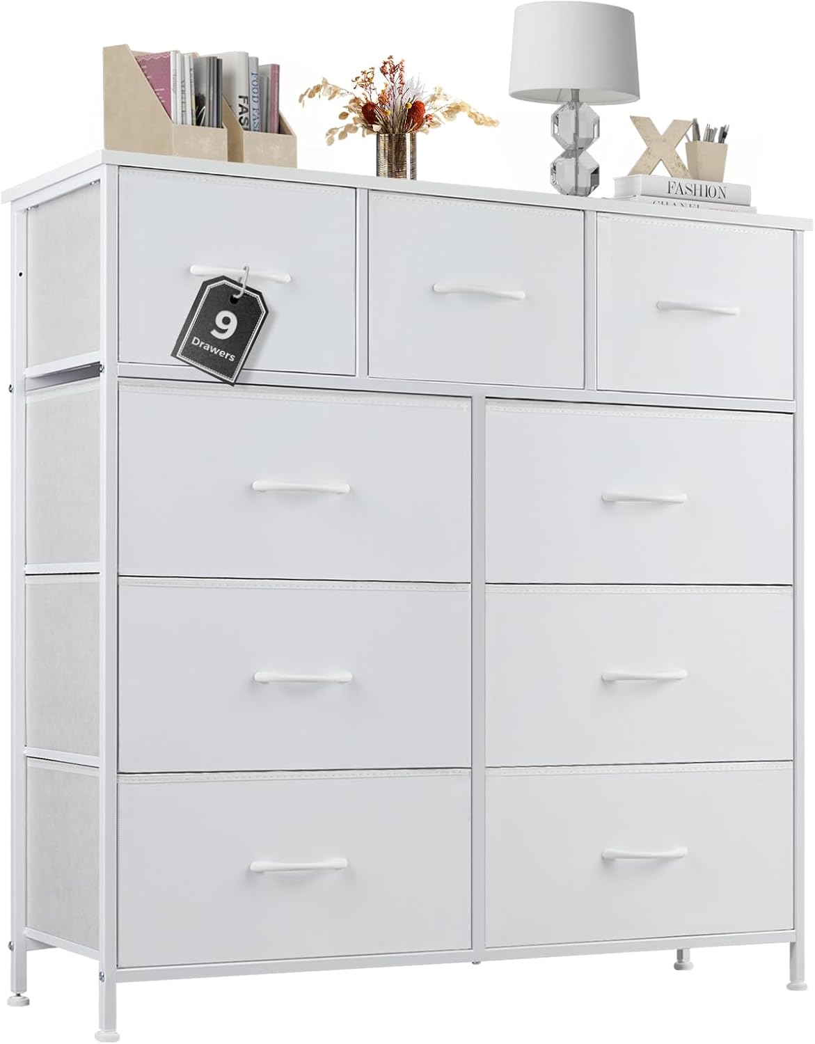 Sweetcrispy Dresser, Dresser for Bedroom Drawer Organizer Storage Drawers, Fabric Storage Tower with 8 Drawers, Chest of Drawers with Steel Frame, Wood Top for Nursery, Living Room, Closet