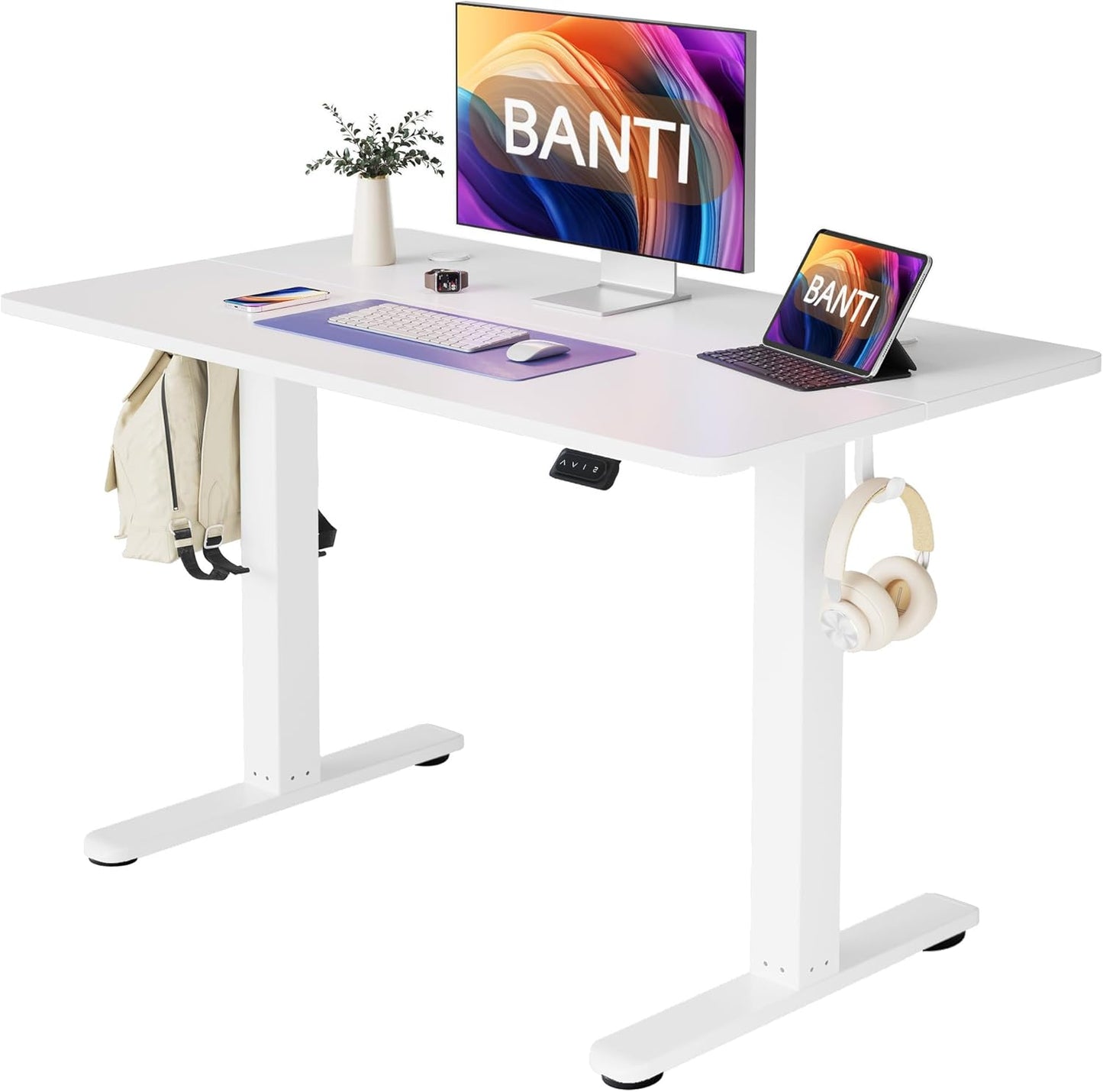 BANTI 55''x24''Height Adjustable Electric Standing Desk, Stand up Table, Sit Stand Home Office Desk with Splice Board, Rustic Brown Top