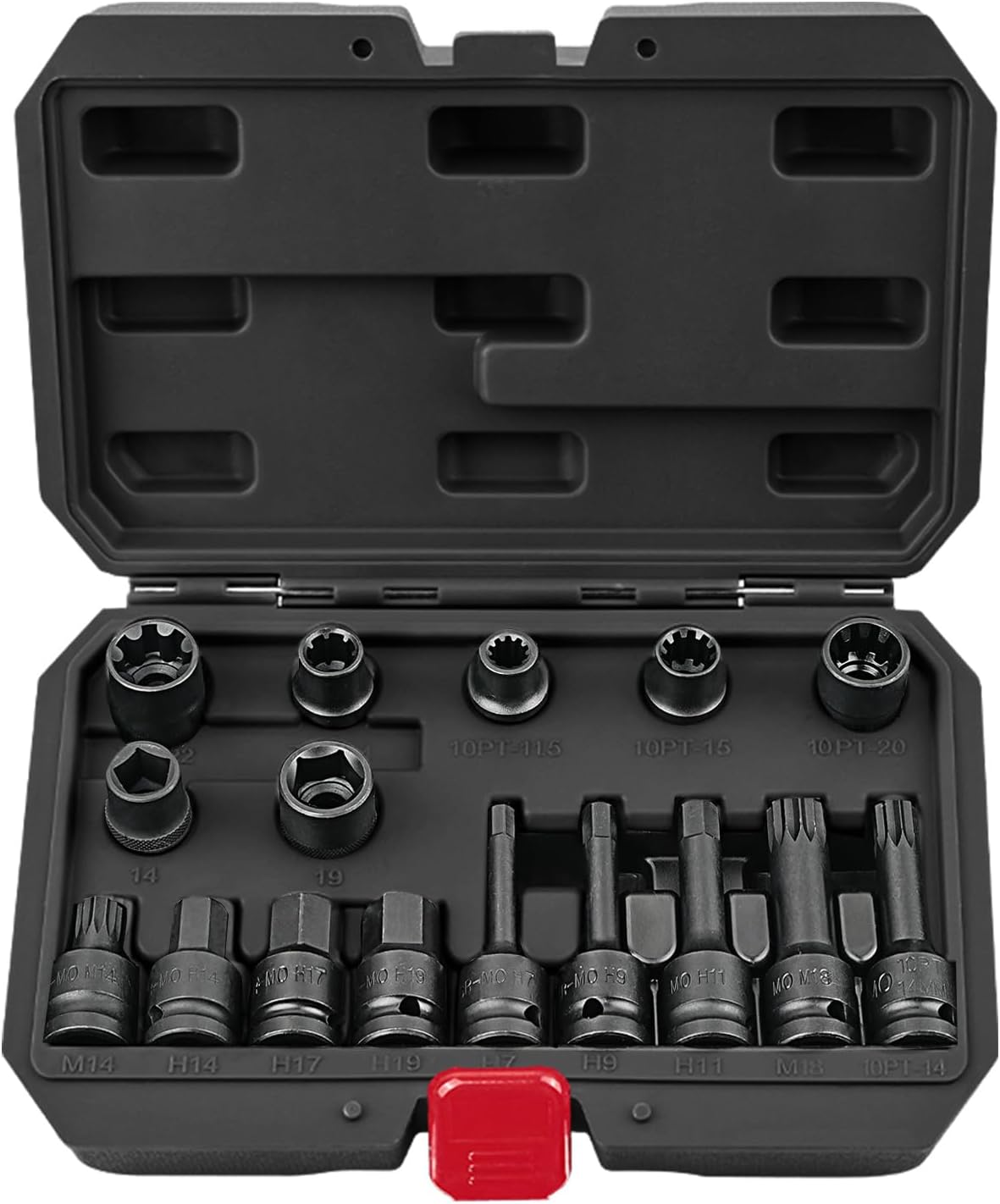 BILITOOLS 16-Piece Impact Brake Caliper Socket Set, 1/2" Drive Brake Adjusting Tool Compatible with Audi Porsche VW BMW Ford