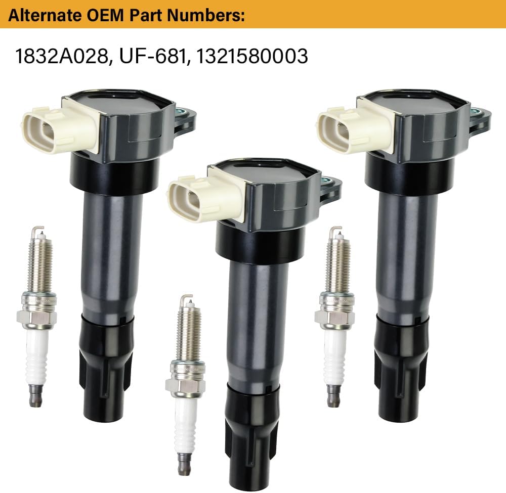 3PCS UF681 Ignition Coils With 3PCS Iridium Spark Plugs Ignition Coils Pack 1989 Compatible with 2008-2015 Smart Fortwo 1.0L L3 Replace# MN195805, 1607576780, 1832A028, A1321580003