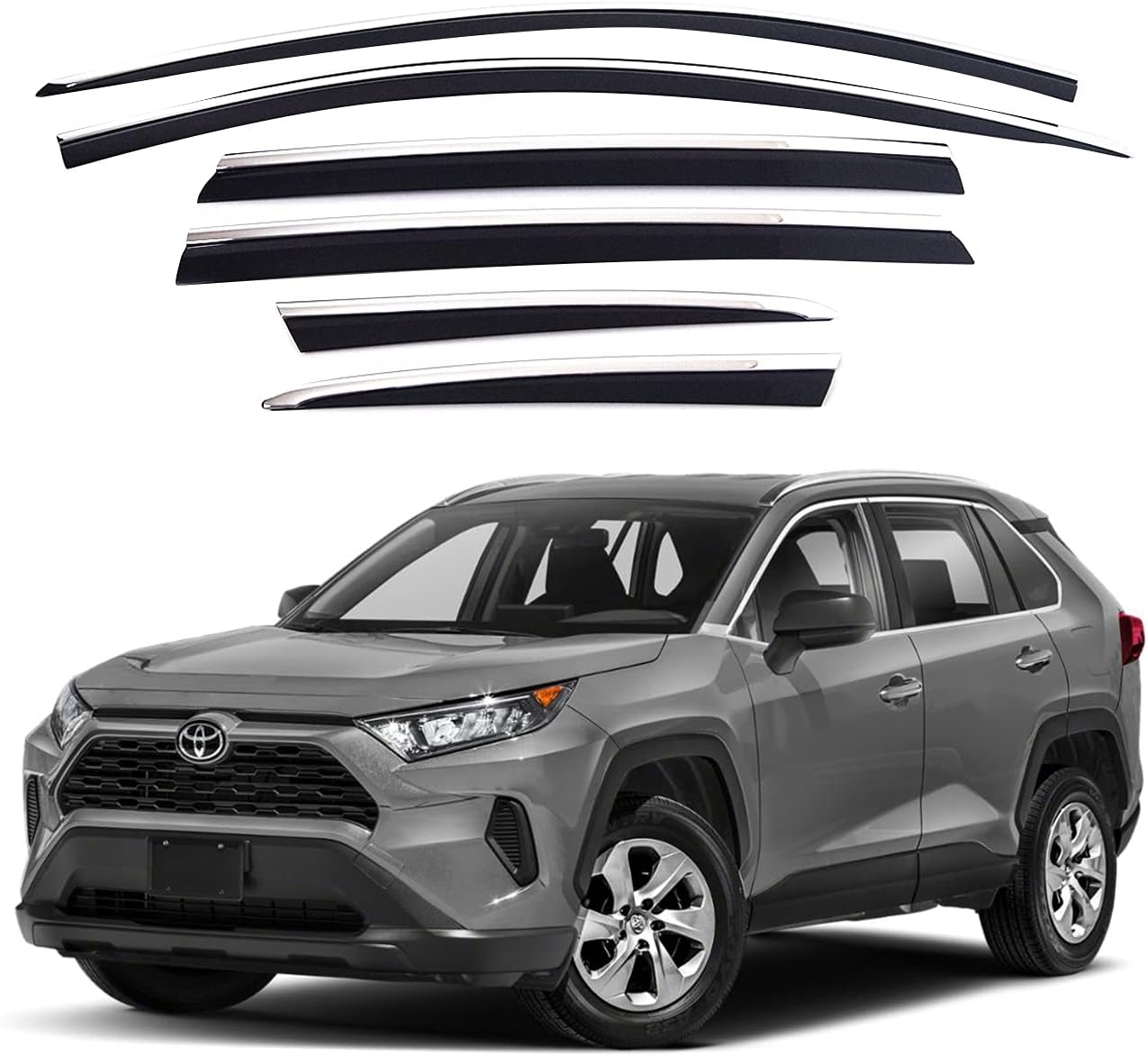 AUTOCLOVER Tape-On Rain Guards Window Visors 6 Pcs Set for Toyota Rav4 2019 2020 2021 2022 2023 2024 2025 / Window Deflectors, Out-Channel Vent Shades (Smoked)