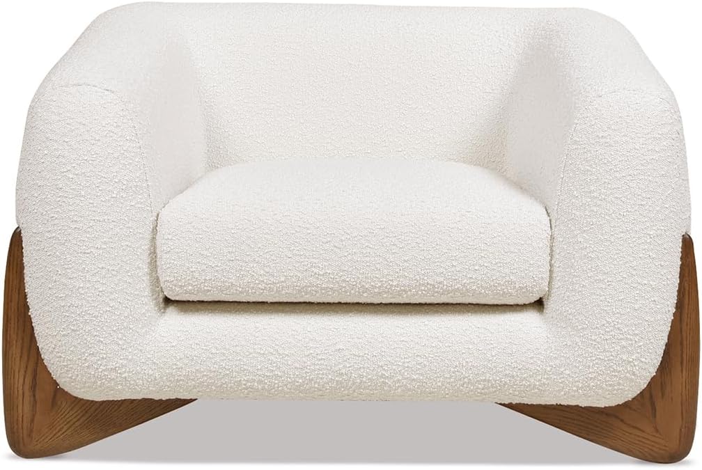 44" Oversized Reading Chair, Sherpa Accent Chair Bedroom, Comfy Upholstered Ivory White Fleeced Teddy Armchair, Seat cushion is removable, Modern Living Room Chair,Single Sofa Chair for Office (White)