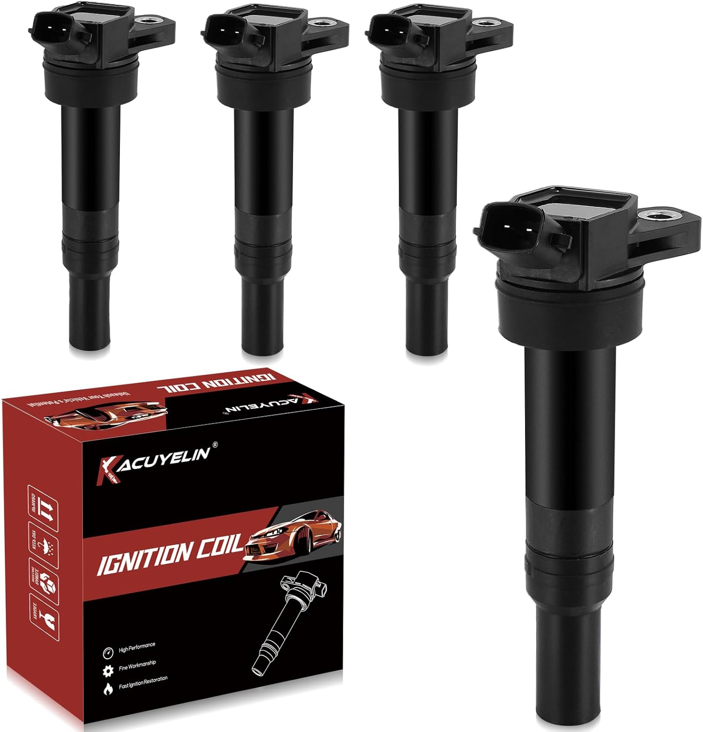 UF651 Ignition Coil Pack & Iridium Spark Plugs Compatible with Hyundai Elantra GT Coupe Tucson Kia Forte Soul 1.8L 2.0L L4 2011-2019 UF651 Coil Pack Sets of 4