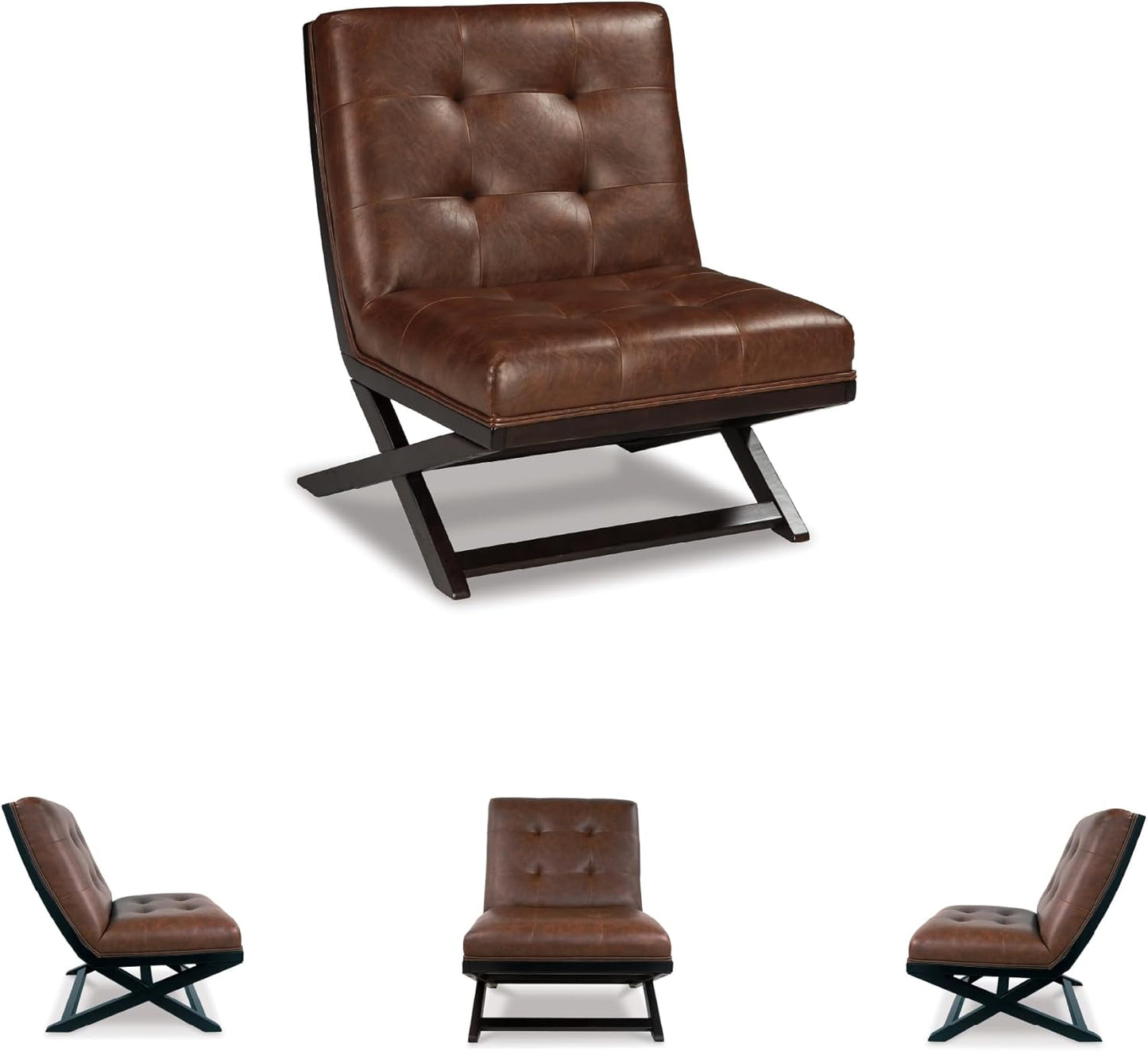 Signature Design by Ashley Sidewinder Mid-Century Modern Faux Leather Accent Chair, Brown