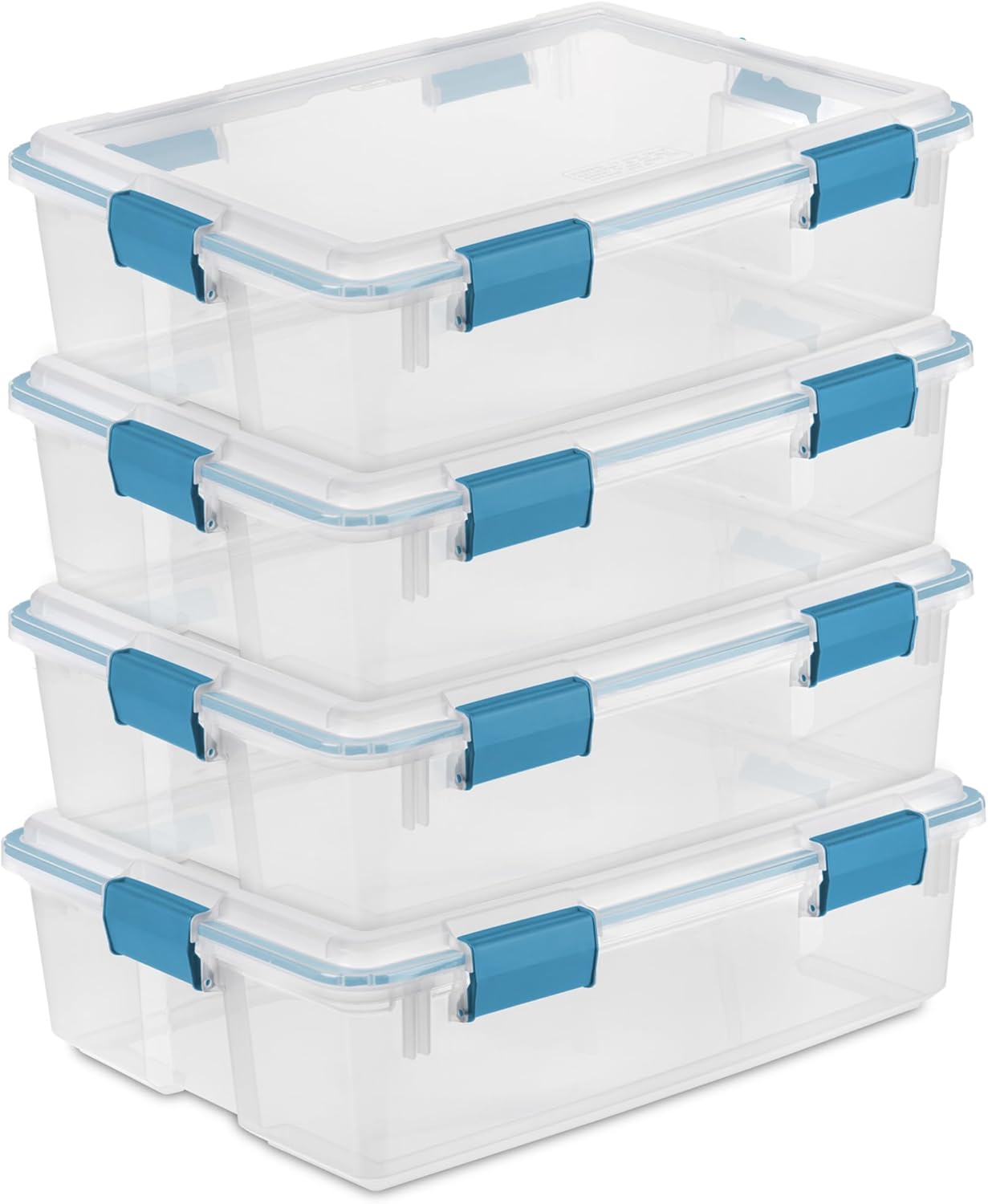 Sterilite 12-Pack Gasket Box, Weather-Resistant Storage Bins with Latching Lids, 54 Quart - Heavy-Duty Organizing Containers for Closet, Bathroom, and Office