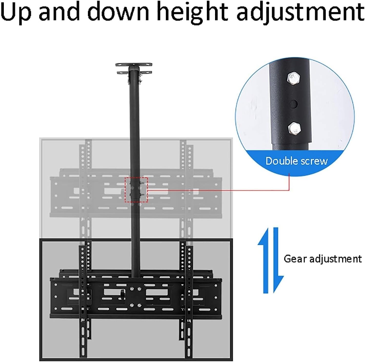 Adjustable Ceiling TV Mount Bracket, 360° Swivel & Tilt for 40-70 Inch LED TVs, Max Load 60kg, Wall or Ceiling Installation(1m)