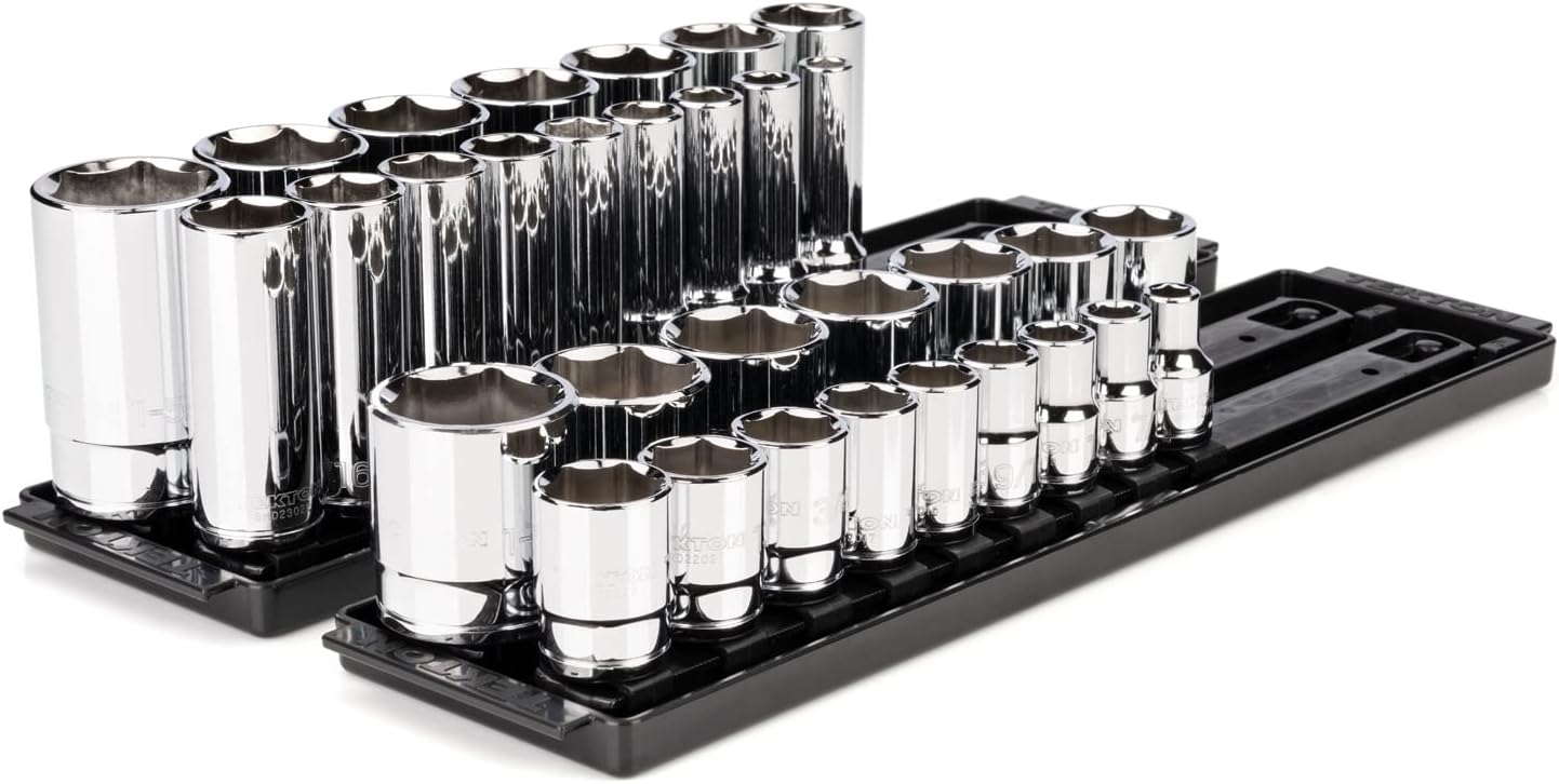 TEKTON 1/2 Inch Drive 6-Point Socket Set with Rail, 15-Piece (10-24 mm) | SHD92102