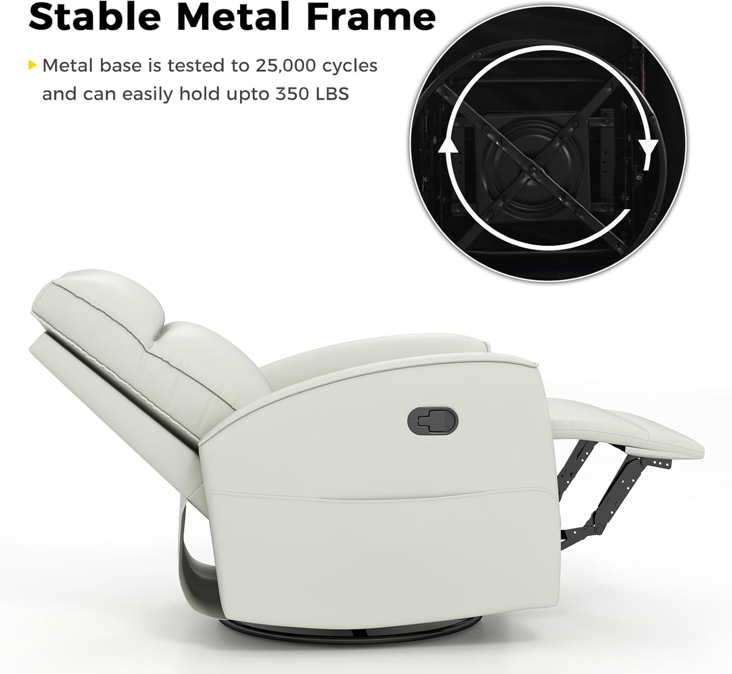 ANJ Manual Swivel Rocker Recliner, Glider Recliners with Padded Armrest and Backrest, Soft Leather Nursery Rocking Recliner Chair Reclining Sofa for Living Room