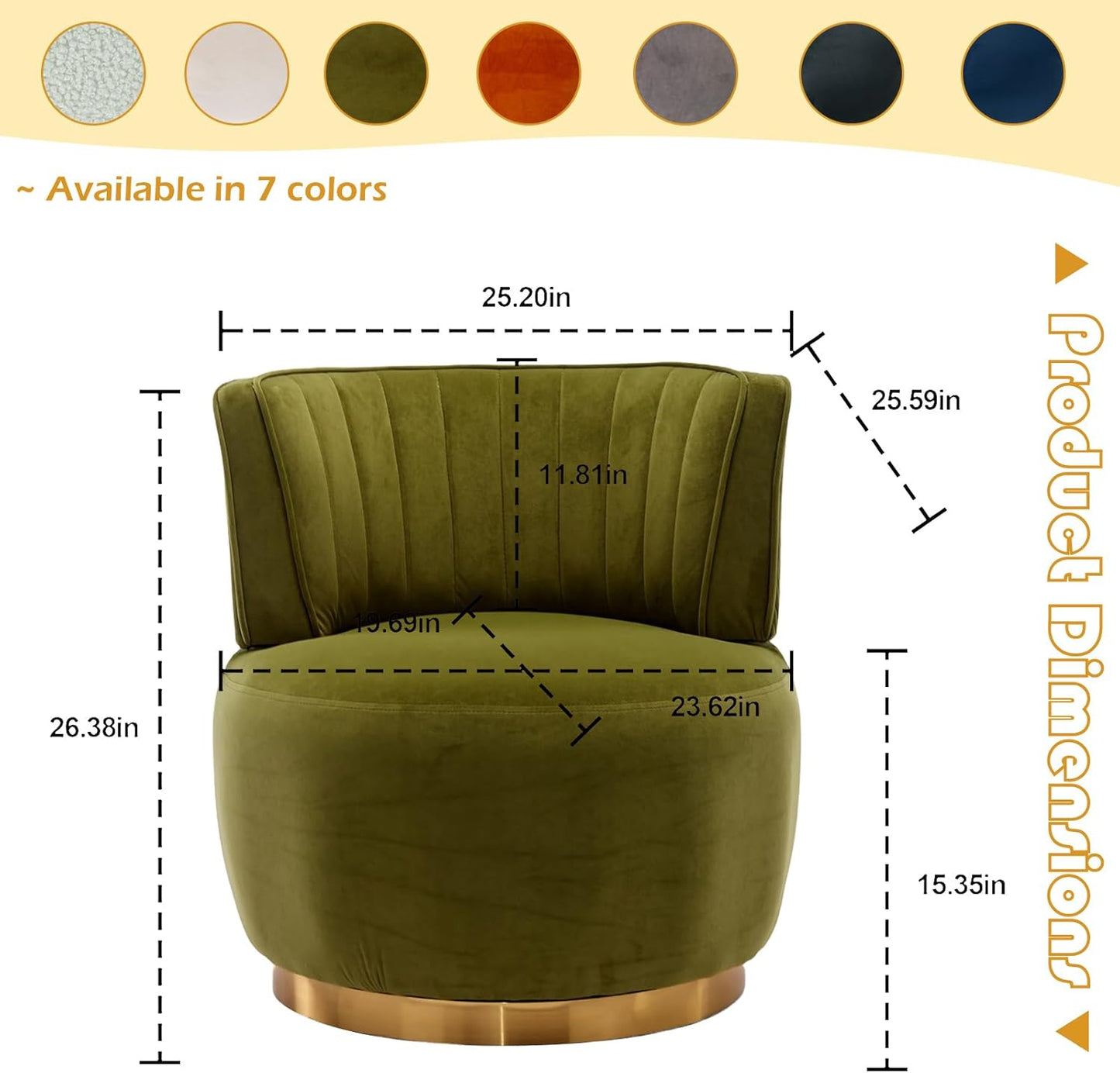 Velvet Swivel Barrel Chairs Set of 2, Upholstered 360-Degree Swivel Accent Armchair, Modern Comfy Round Leisure Sofa Chair for Small Living Room, Bedroom, Nursery Room, Lounge, Office, Olive