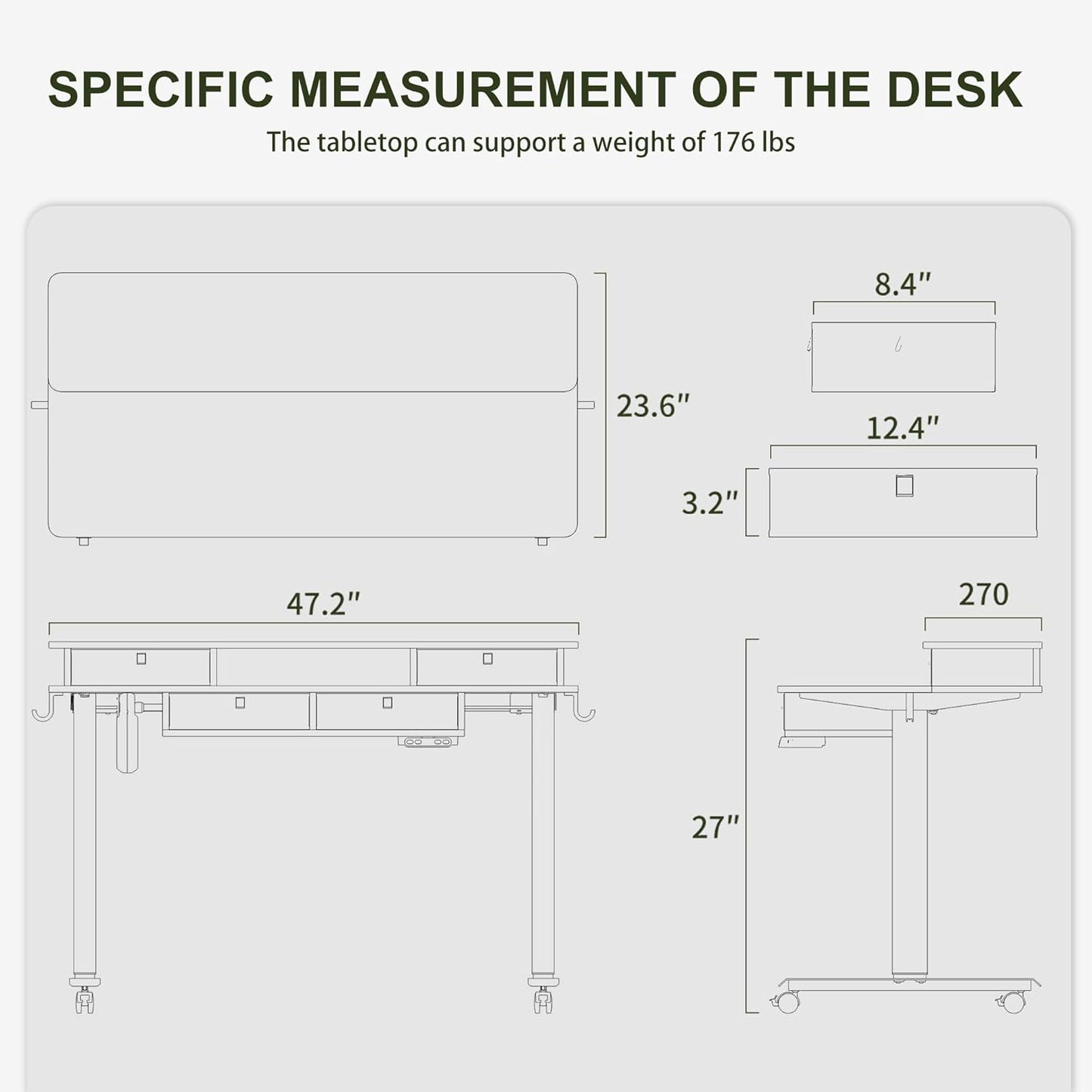BANTI Height Adjustable Electric Standing Desk with 4 Drawers, 48 x 24 Inch Table with Storage Shelf, Sit Stand Desk, Black Top