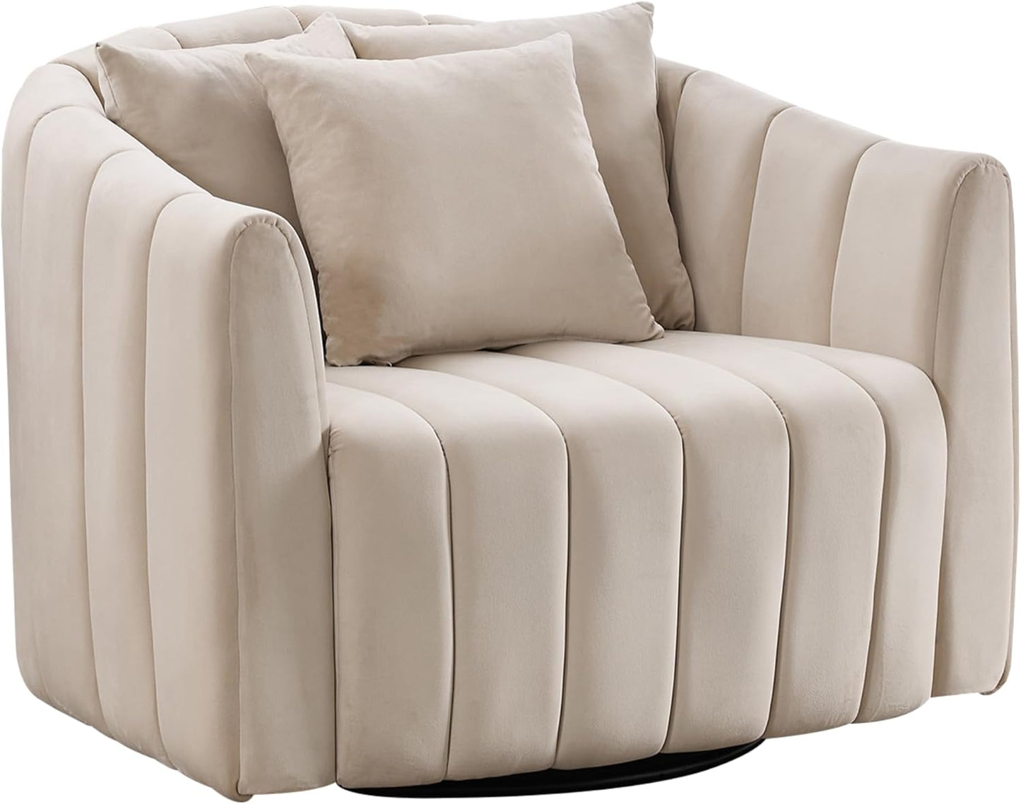 40.35" Oversized Swivel Accent Chairs Navy, with 3 Pillows Velvet Swivel Chairs for Living Room,Modern Barrel Chair