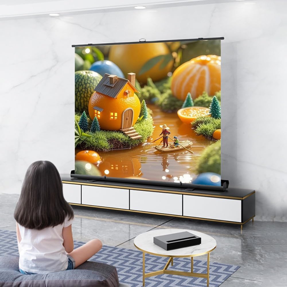 60 72 80 84 100 inch Manual Retractable Projection Screen, Floor Pull Up Scissor Backed Movie Screen for Home Theate Outdoor Indoor(80 inch)