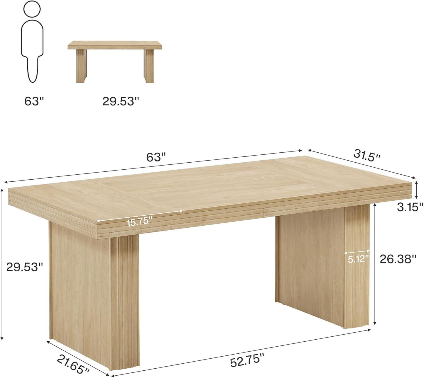 Tribesigns 63" Executive Desk, Large Office Computer Desk with Heavy-Duty Legs and Thickened Desktop, Elegant Writing Workstation Study Table Conference Table for Office, Natural