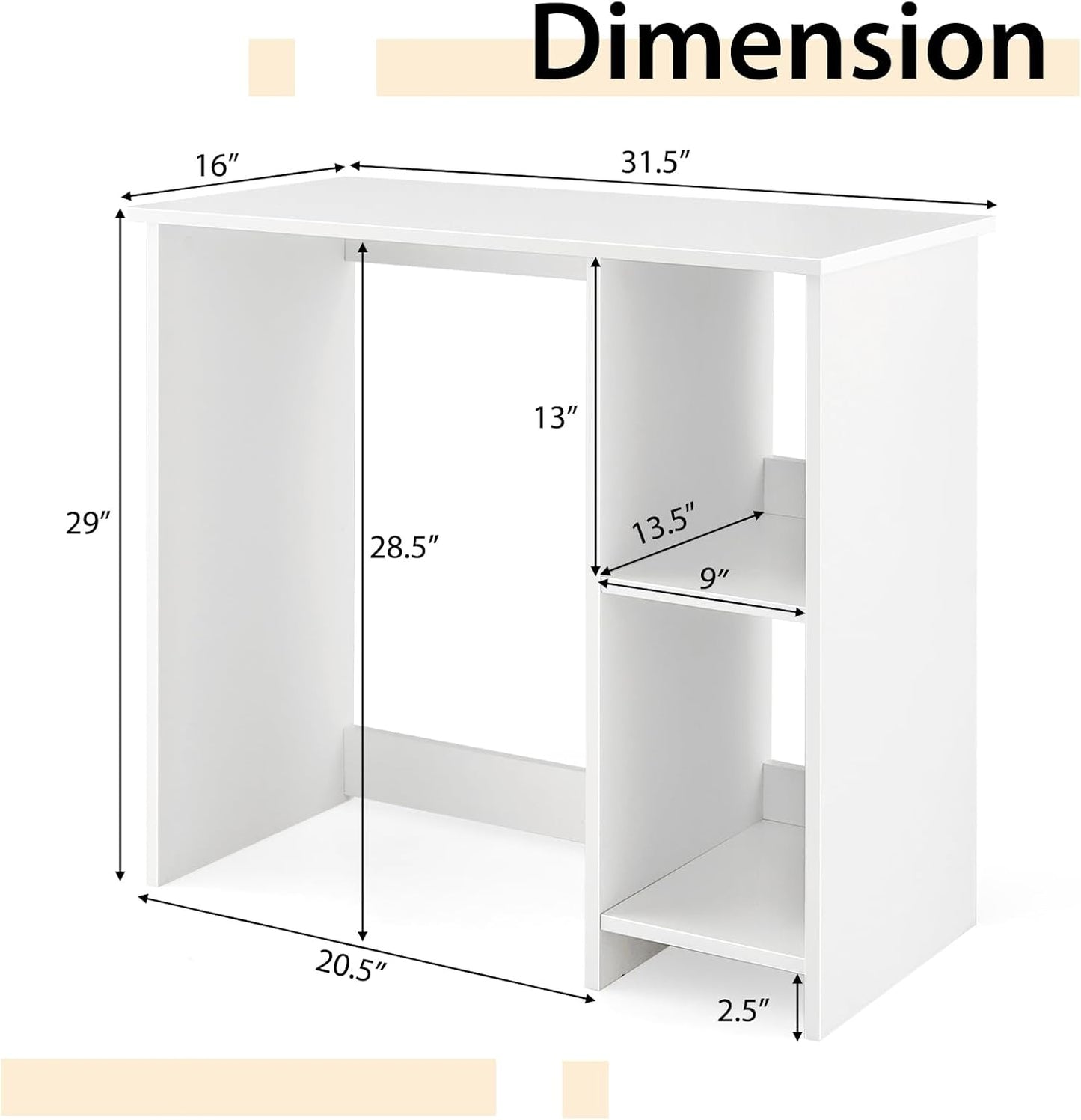 Tangkula Small White Desk with Shelves, Compact Desk for Small Space, Study Writing Table with 2 Tier Shelves, Modern Simple Style Laptop PC Table, White