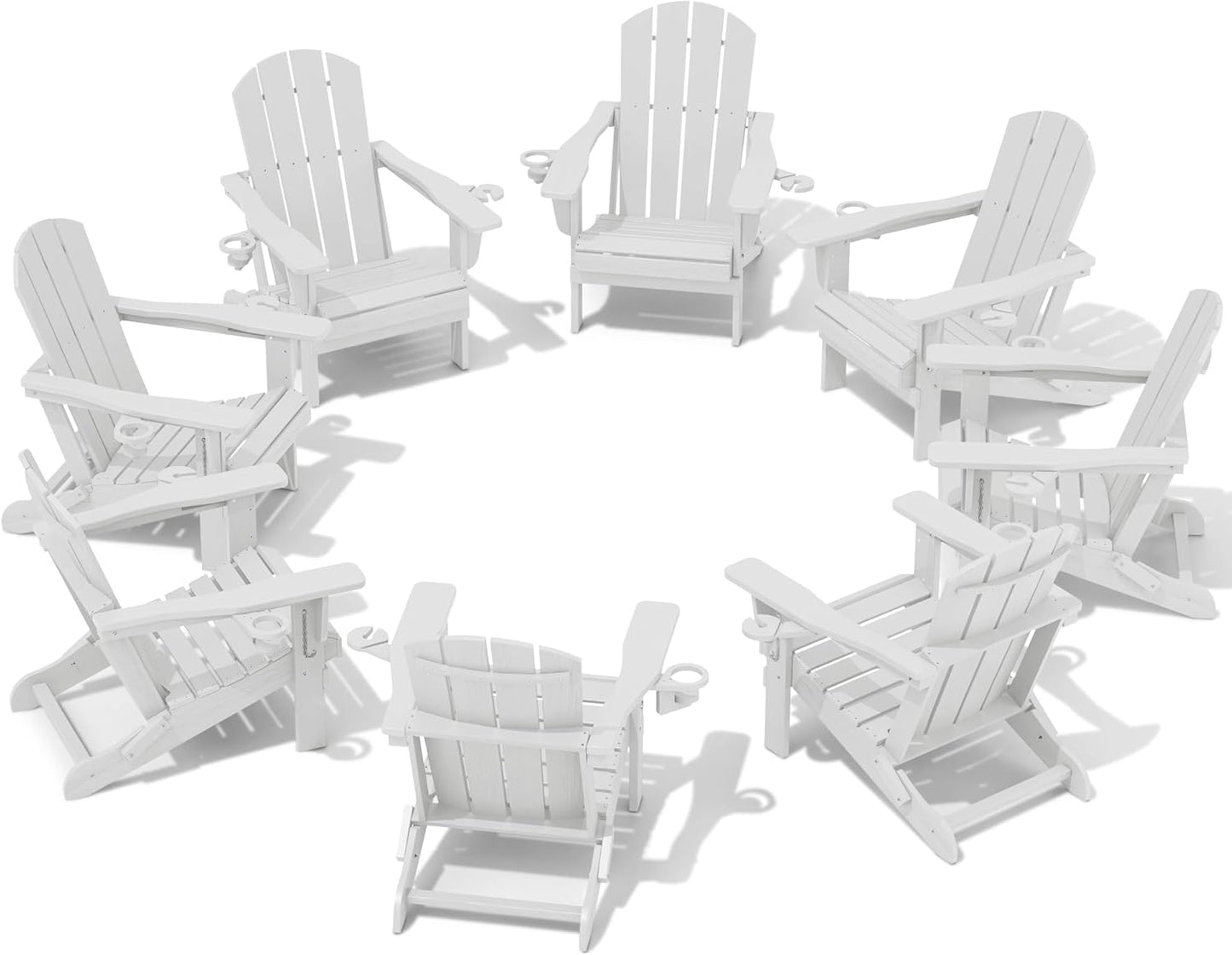 SERWALL Adirondack Chair with Cup Holders - Composite Adirondack Chairs Set of 8 HDPE Outdoor Chairs All Weather Use- Brown