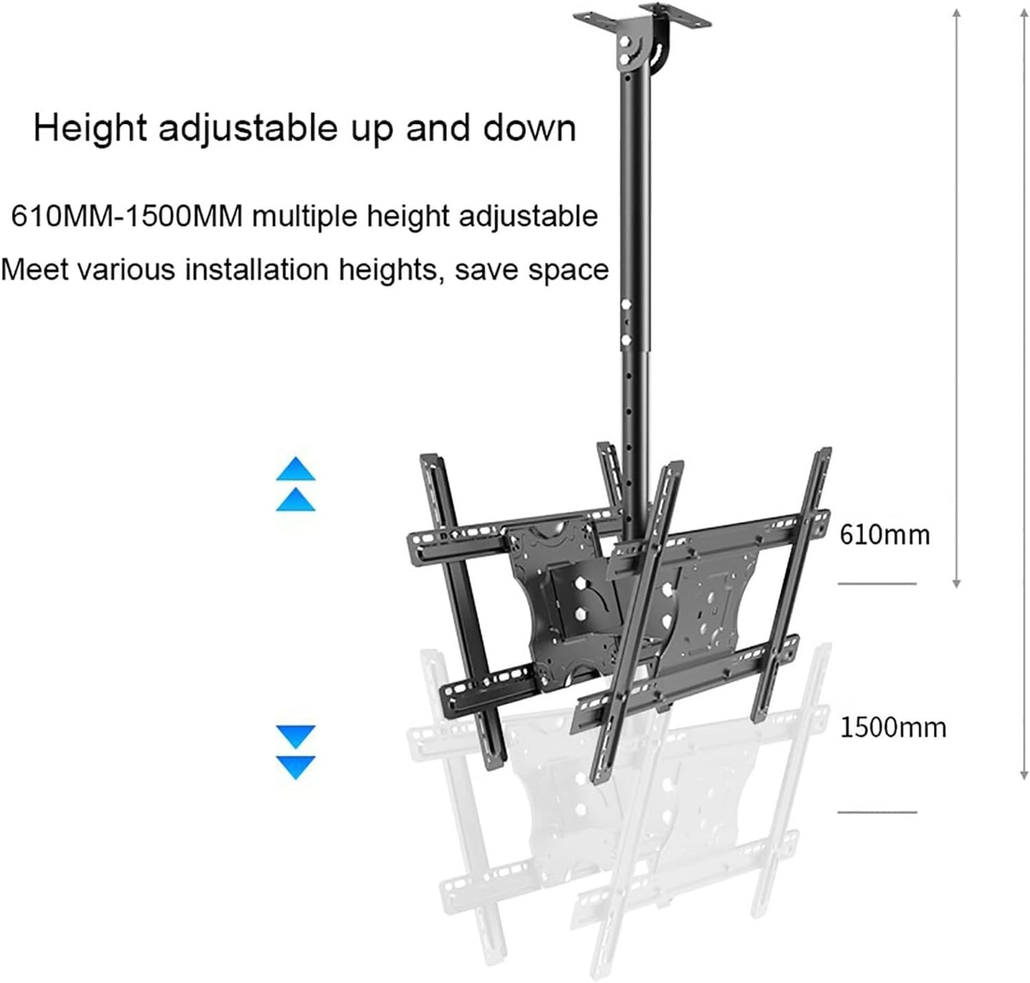 Tv Double Tv Ceiling Mount-Adjustable Height Telescopic Tv Bracket,Tilt and Swivel Tv Ceiling Bracket,Fits Flat and Curved Ceilings