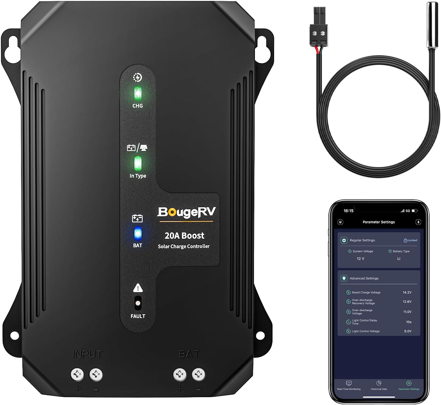 BougeRV MPPT Solar Charge Controller 30A, w/ Low-Temp Cut-Off, APP Control, Backlit LCD, 30 Amp Solar Panel Regulator 12V/24V for LiFePO4, SLD, Gel, FLD, AGM Battery, RV, Marine, Upgraded