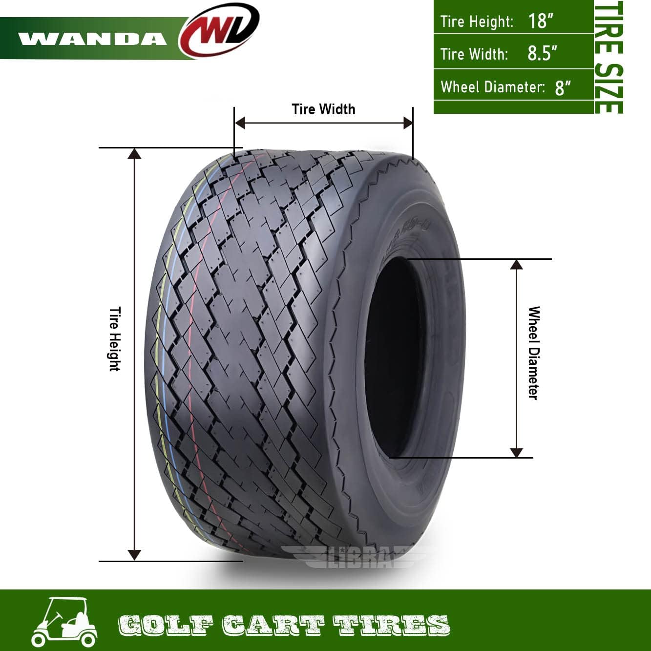 WANDA 18x8.5-8 18x8.50-8 Golf Cart ATV Tires 4 Ply 18x8.5x8 18x8.50x8 -Set 4-14006