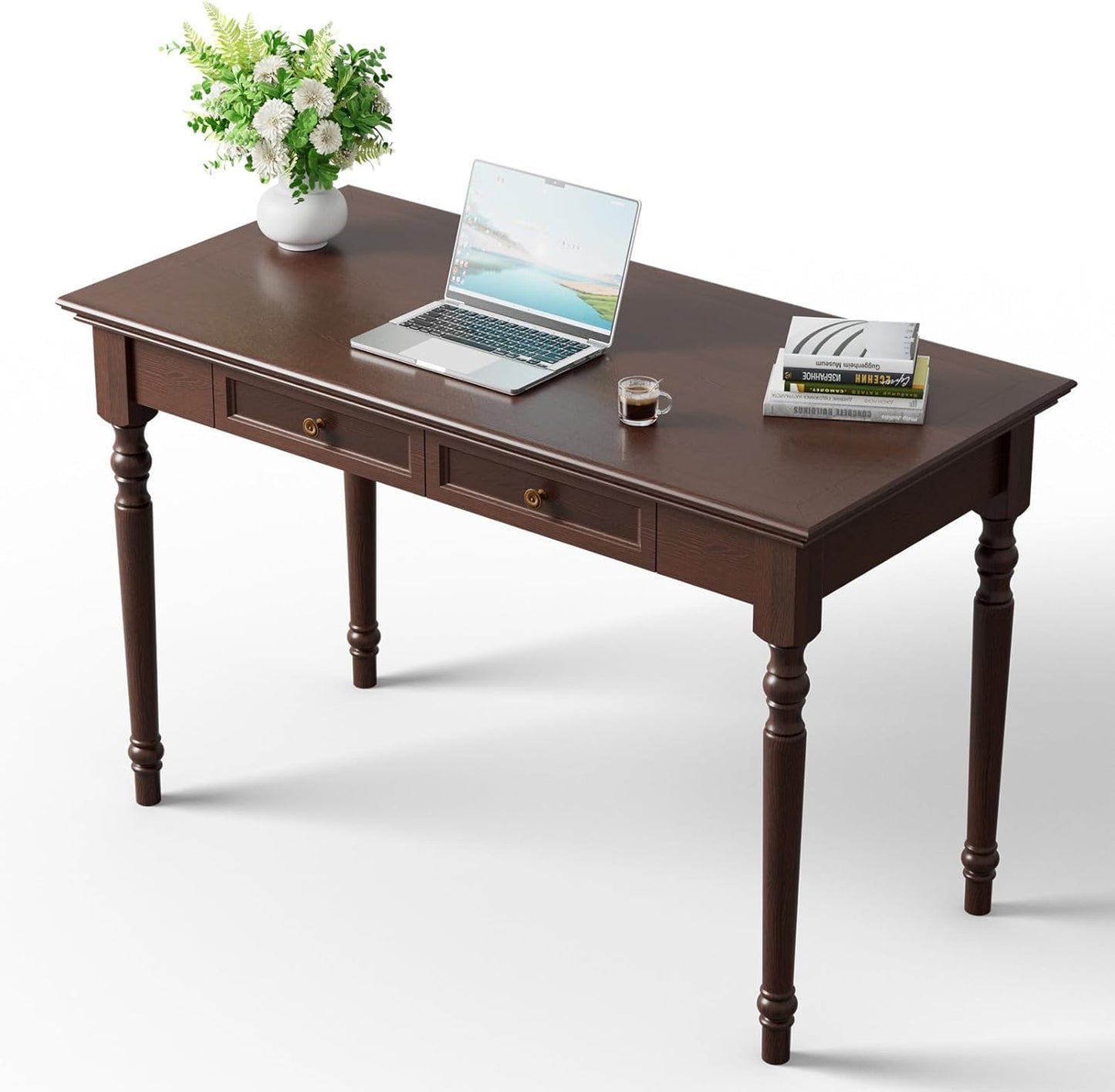 ADORZ White Desk with Drawers, 47 Inch Home Office Desks Solid Wood Writing Desk for Home Office, Study Workspace or Bedroom