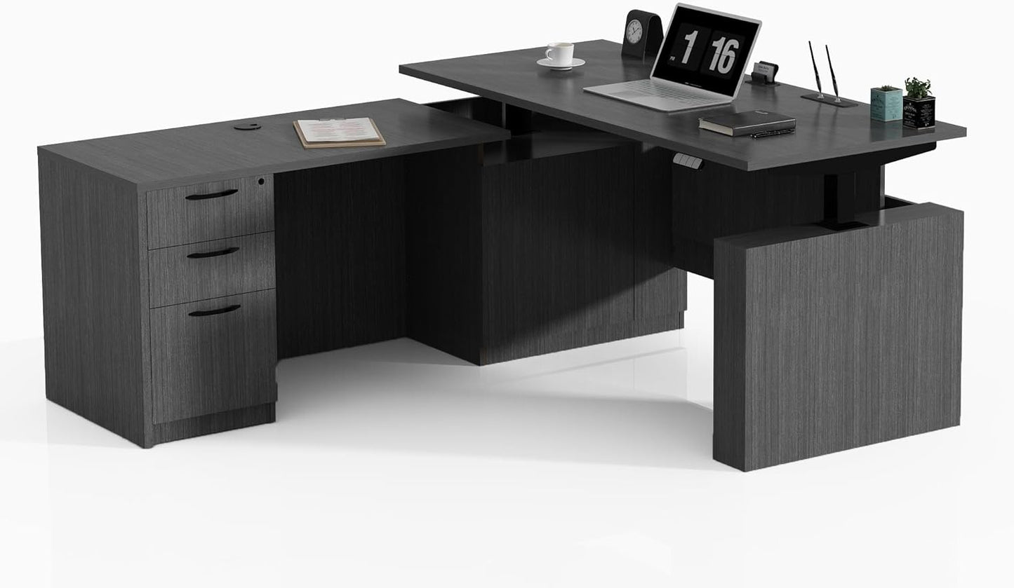 66.93'' Height Adjustable L-Shaped Executive Desk with Drawers and Shelves (Espresso)