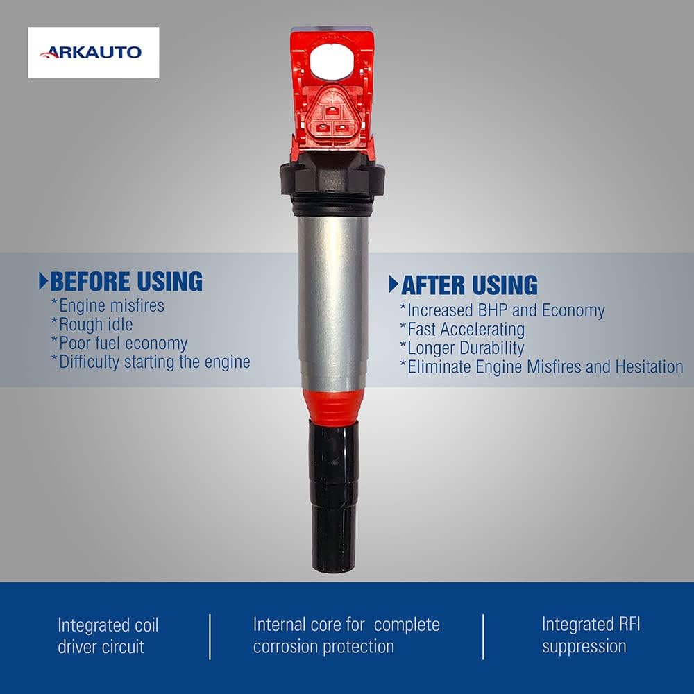 4PC ARKAUTO HIGH ENERGY RED TOP DELPHI TYPE IGNITION COIL UF667 12138616153 FOR MINI R55 R57 R56 R60 R58 R61 R59 1.6 N12 N16 BMW 1 2 3 4 5 SERIES X1 X3 X4 X5 X6 Z4 2.0 2.0T N43 N46 N20 E&F CHASSIS