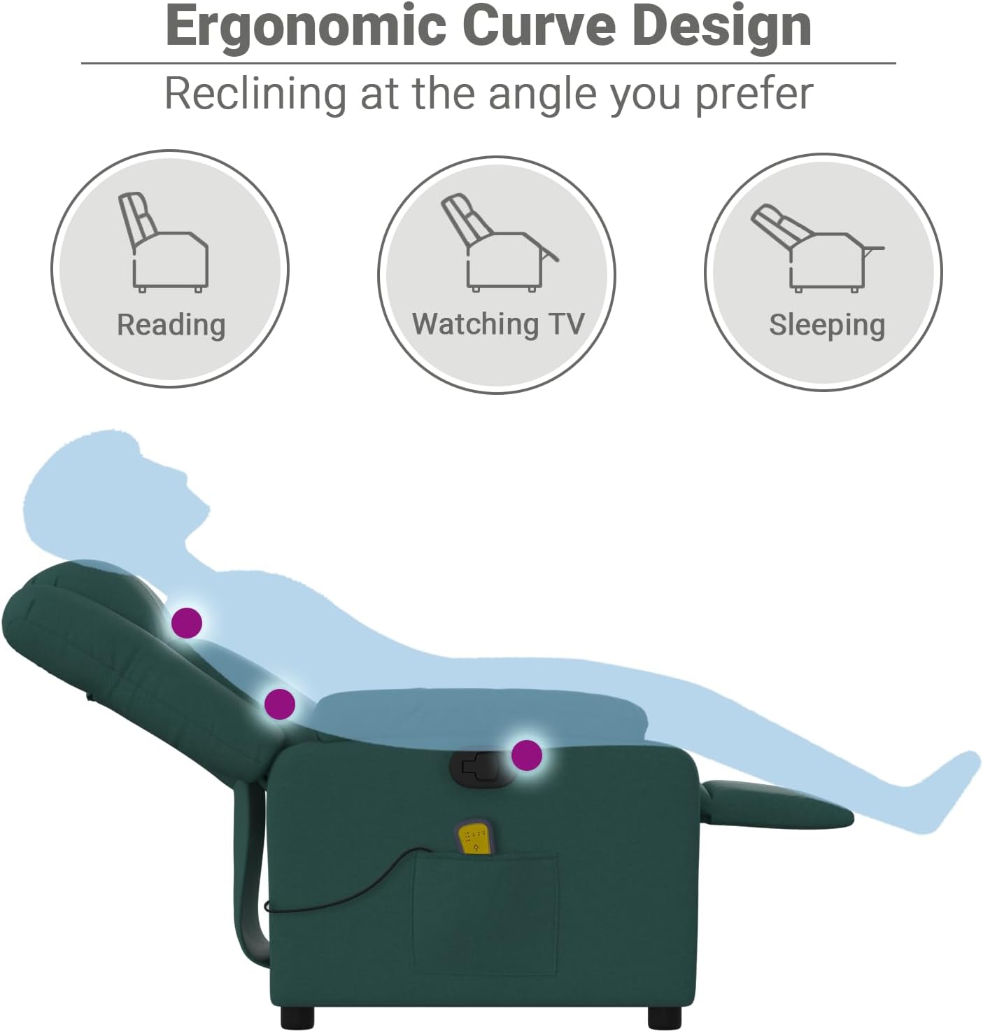 vidaXL Massage Recliner Chair for Living Room, Adjustable Recliner with 6-Point Vibration Massage, Home Theater Seating with Padded Seat Backrest & Side Pocket, Dark Green Fabric