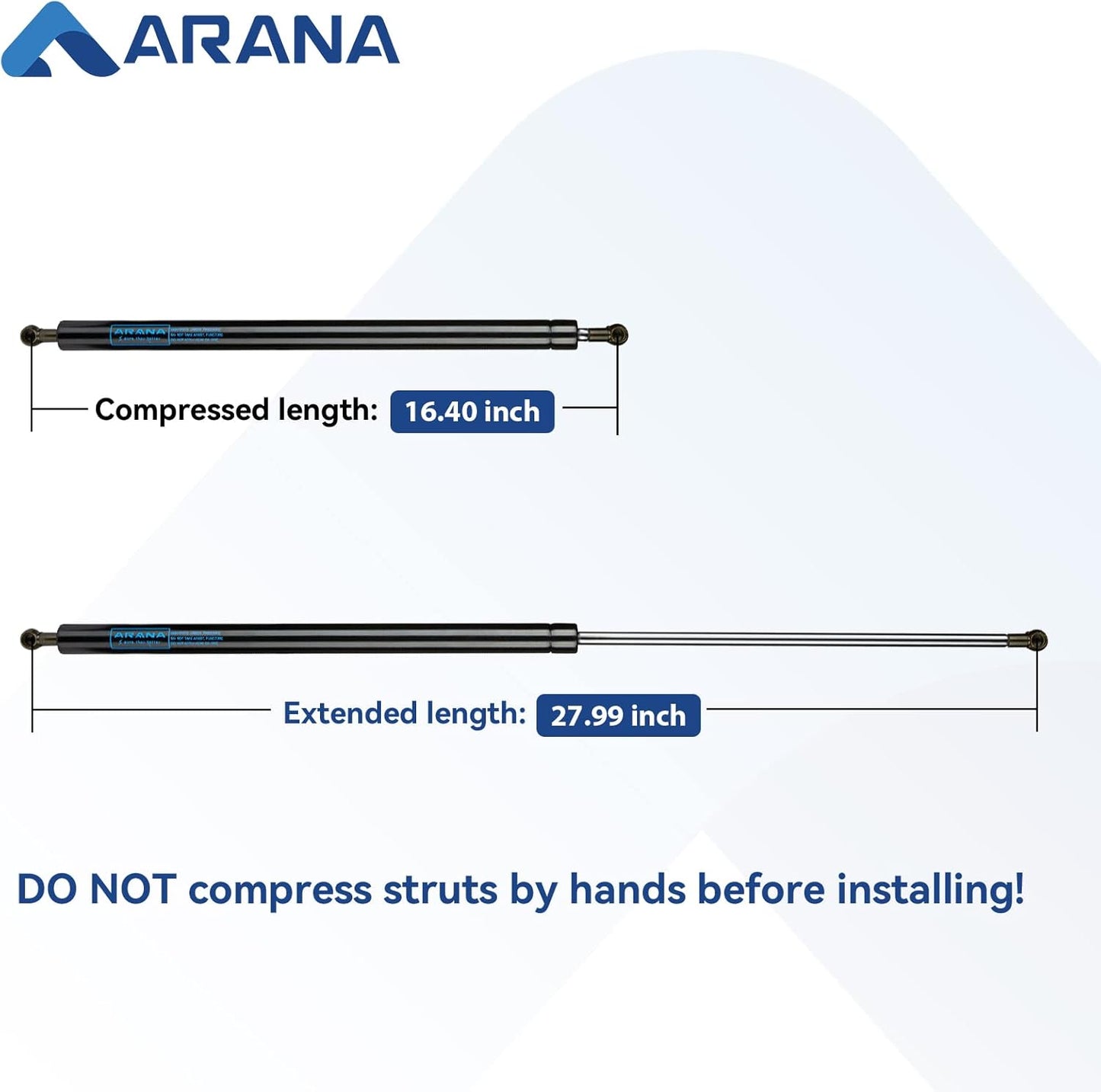 ARANA SF280M300 28 inch 300Lb Gas Struts Spring Shocks 28 inch 1335N Lift Support for Super Heavy-Duty Sled Trailer Tonneau Cover Trap Door Murphy Bed Truck Cover with 13mm Ball Sockets, Set of 2