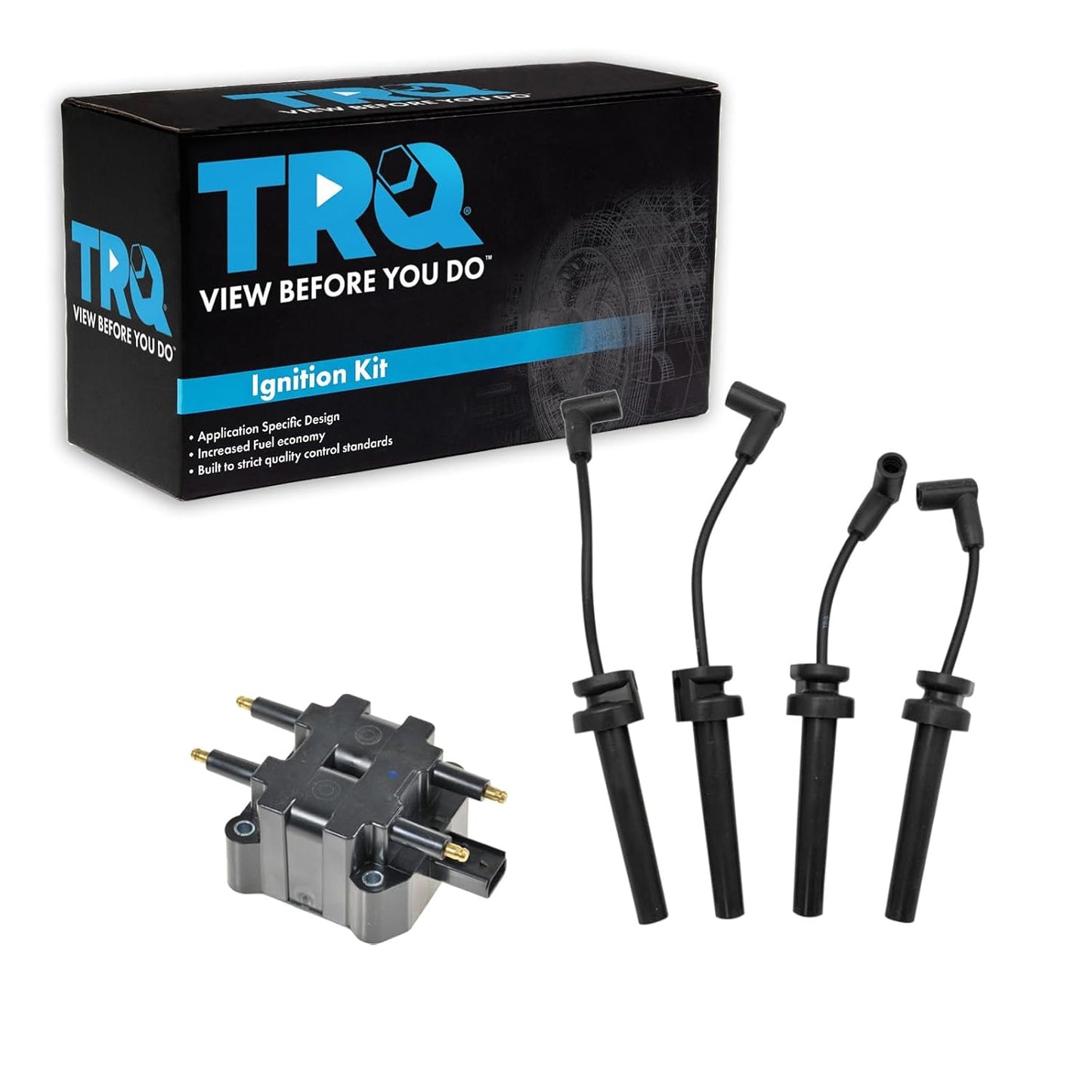 TRQ Ignition Kit Ignition Coil Spark Plugs Wire Set Compatible with 2003-2004 Ford Focus