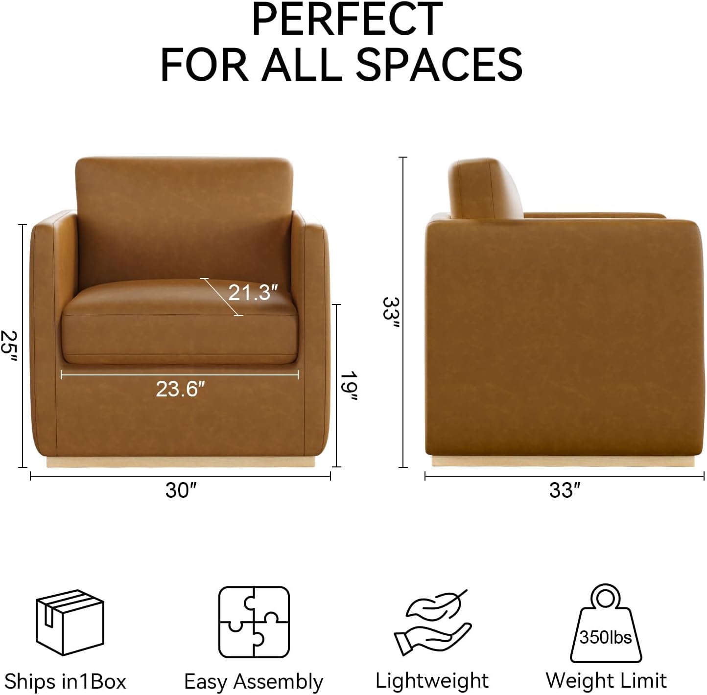 Swivel Accent Chair, Premium Barrel Chair for Living Room, Comfy Single Sofa Chair, Round Swivel Couch Chair, Small Reading Chair for Adults, Accent Bucket Chairs for Bedroom/Club, Leather Brown