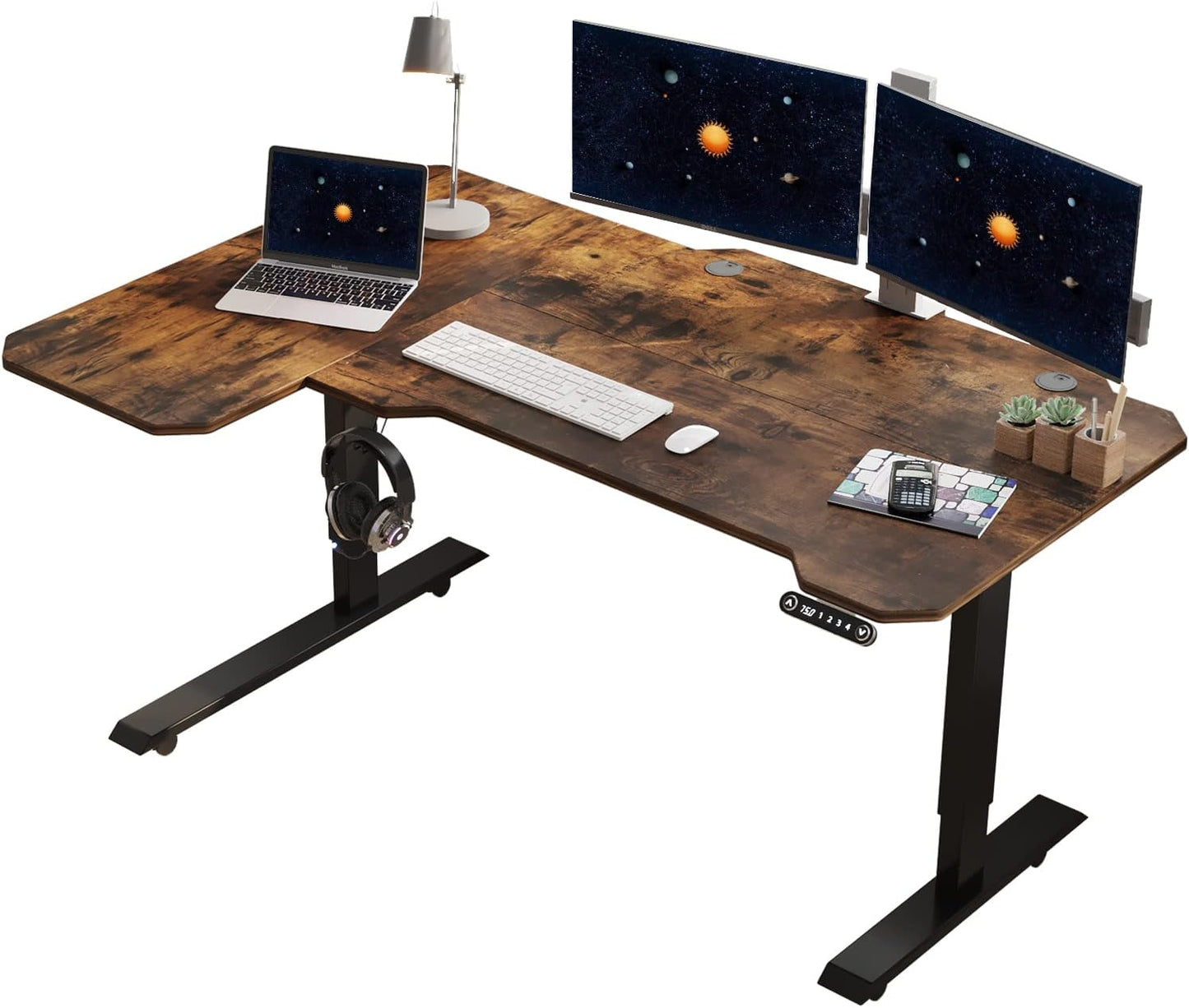 48 X 24 inch Electric Height Adjustable Standing Desk, Computer Table for Home Office Desk with Black Frame & Rustic Brown Top