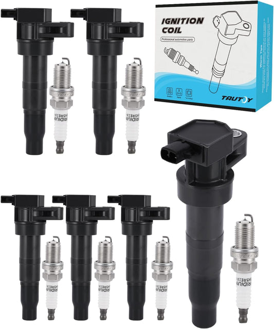 Set of 6 UF546 Ignition Coil Pack & Iridium Spark Plugs (3.3L 3.5L 3.8L) For Hyundai Azera Santa Fe Genesis, For Kia Sedona Sorento Cadenza K900 Replaces# 5C1587 7090 27301-3C000
