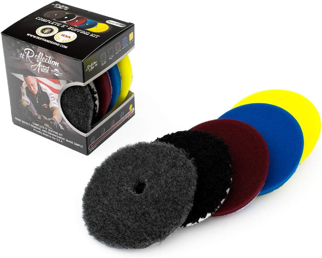 The Rag Company - Buff and Shine Reflection Artist Complete 6" Buffing Kit - Combination of Five Pads, URO line, Easy to Use Combo